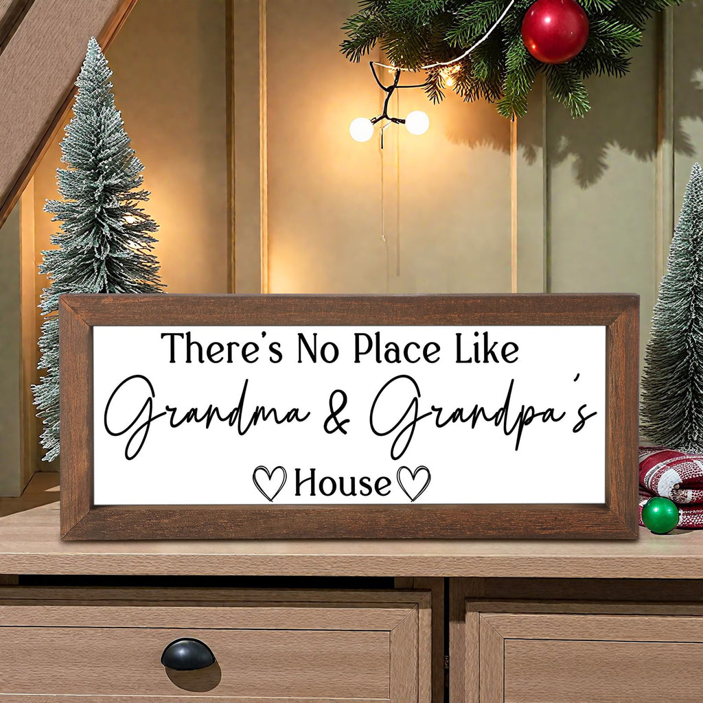 Yousoontic Grandparents Gift from Grandkids There's No Place Like Grandma & Grandpa's House Wooden Sign Farmhouse Home Decor for Birthday Christmas Thanksgiving Gift(Dark Brown,11.8 Inch)