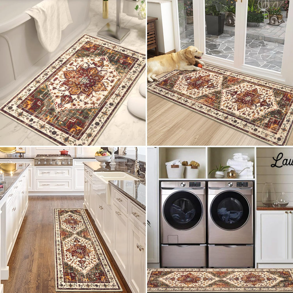Yamaziot Christmas Kitchen Rugs Sets of 3, Non Slip Kitchen Mats for Floor with Rubber Backing, Holiday Christmas Snowflake Runner Rug Decor Home Decorations for Kitchen, Laundry Room, Hallway