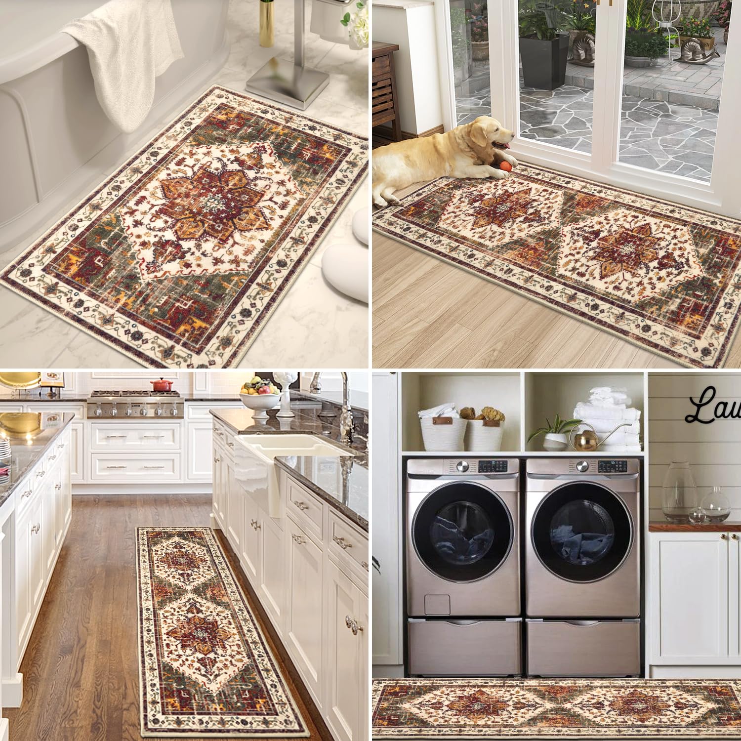 Yamaziot Christmas Kitchen Rugs Sets of 3, Non Slip Kitchen Mats for Floor with Rubber Backing, Holiday Christmas Snowflake Runner Rug Decor Home Decorations for Kitchen, Laundry Room, Hallway