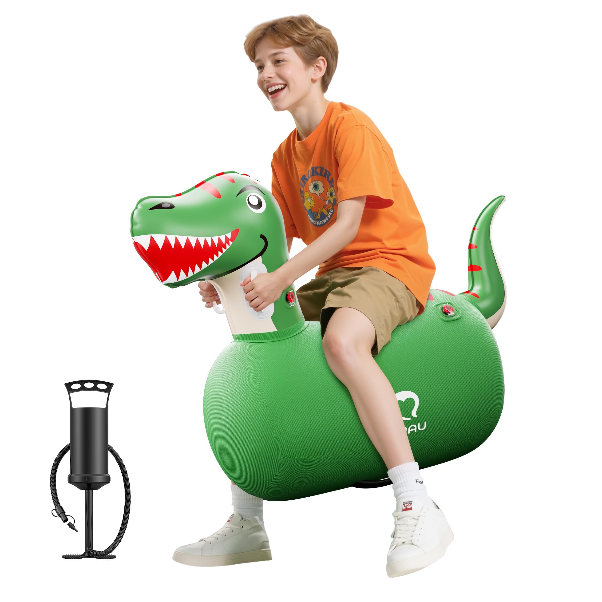 QPAU Inflatable Bouncy Dinosaur Toys 2 PCS with Hand Pump, Heavy Duty Giant Bouncy Pal, 220lbs Load Capacity, Ride On Bouncy Animal Hopper Toy, Indoor Outdoor Bouncers for Kids Girls Boys Ages 5+