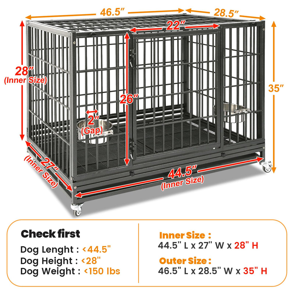 Homey Pet 37 Inch Heavy Duty Dog Crate for Medium Dogs, Stackable Dog Cage with Four Lockable Wheels, Removable Tray & Grid, Open Top, Escape Proof Dog Kennel Indoor