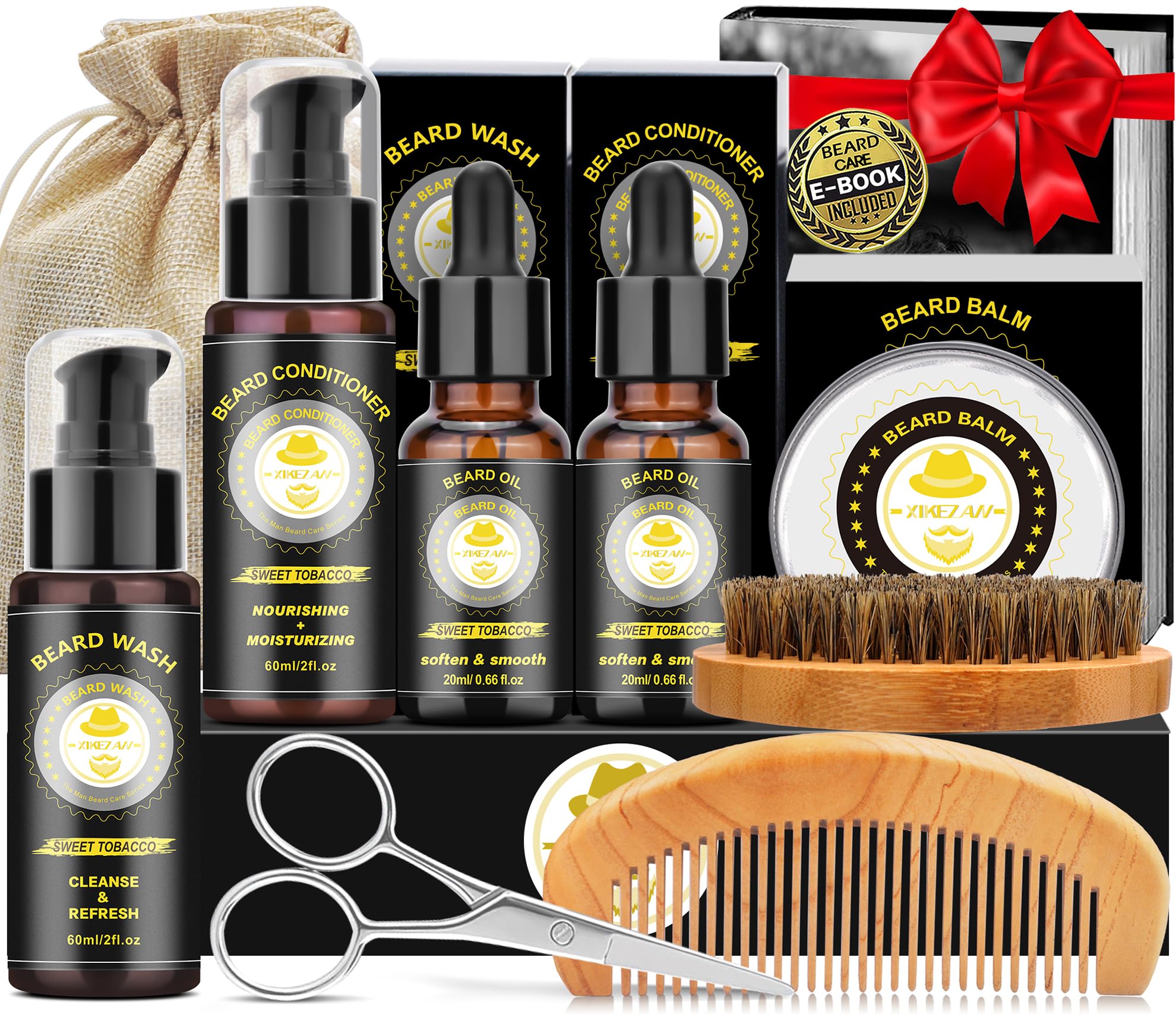 XIKEZAN Fathers Day Gifts for Dad Husband,Beard Kit for Men Grooming & Care w/Beard Conditioner, Wash,Oil,Balm,Birthday Valentines Easter Gifts for Mens Him Boyfriend Christmas Stocking Stuffers