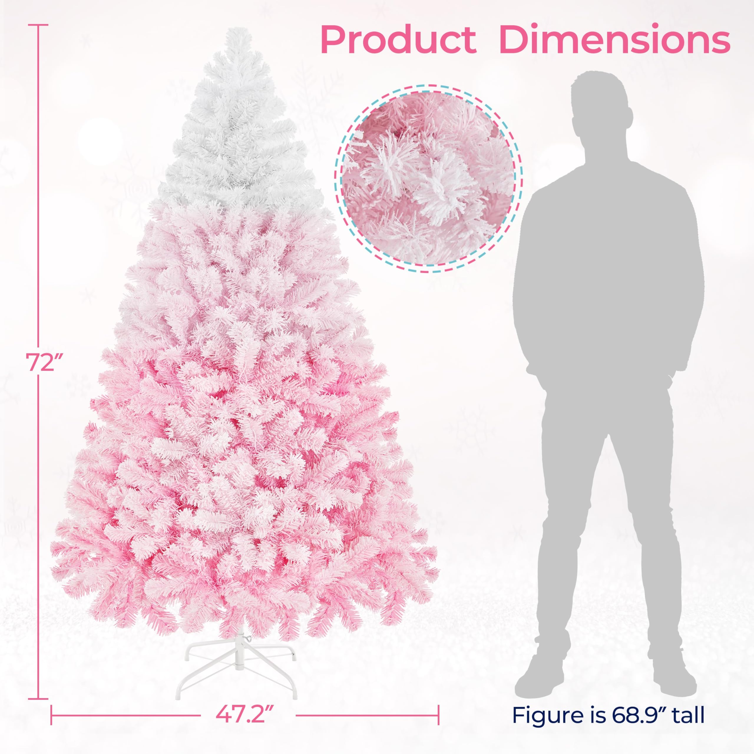 Yaheetech 6ft Snow Flocked Pre-lit Christmas Tree with 250 Warm White Lights, 820 Lush Branch Tips & Quick-Assembly Hinged Design, Full Artificial Xmas Tree for Winter Holiday Décor, Green & White