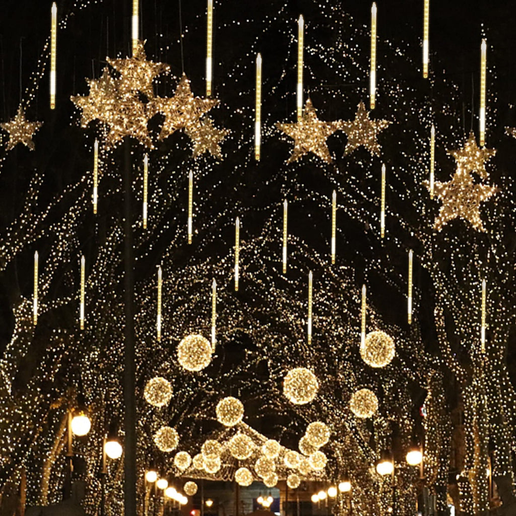 Meteor Outdoor Icicle Lights - 12 Inch, 288 LED, Snow Falling, Connectable, Red & Green, Xmas Wedding Party Tree Decor