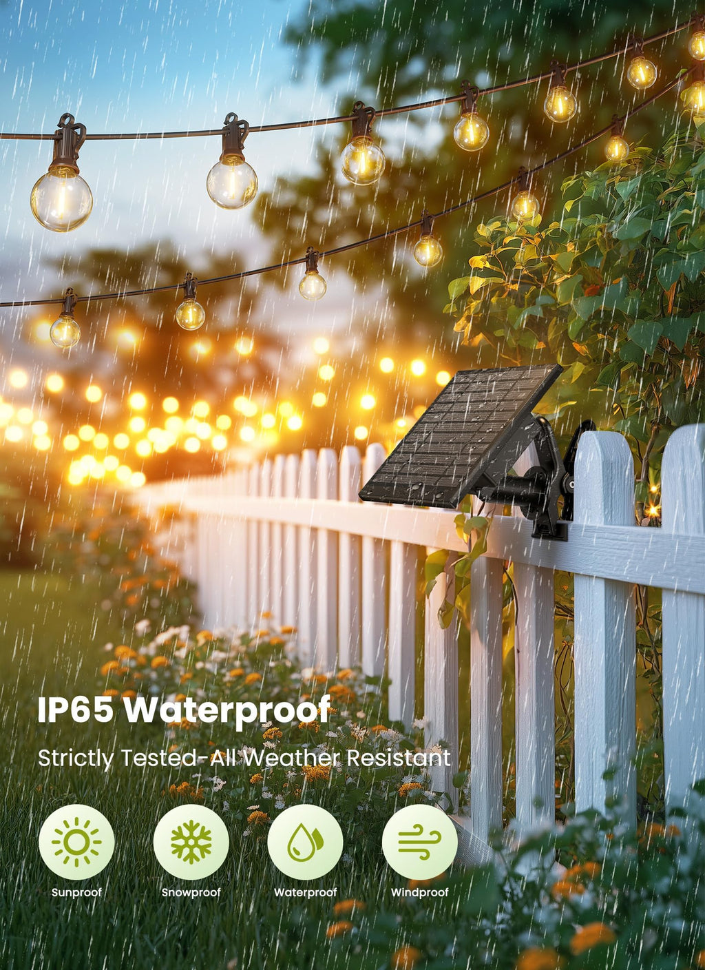 Brightown 58FT Solar String Lights Outdoor with Remote Cable Ties Hooks, 26 LED Shatterproof Bulbs, 3 Light Modes, Dimmer & Timer, Commercial Grade Patio Lights for Yard Balcony Pergola Party Decor
