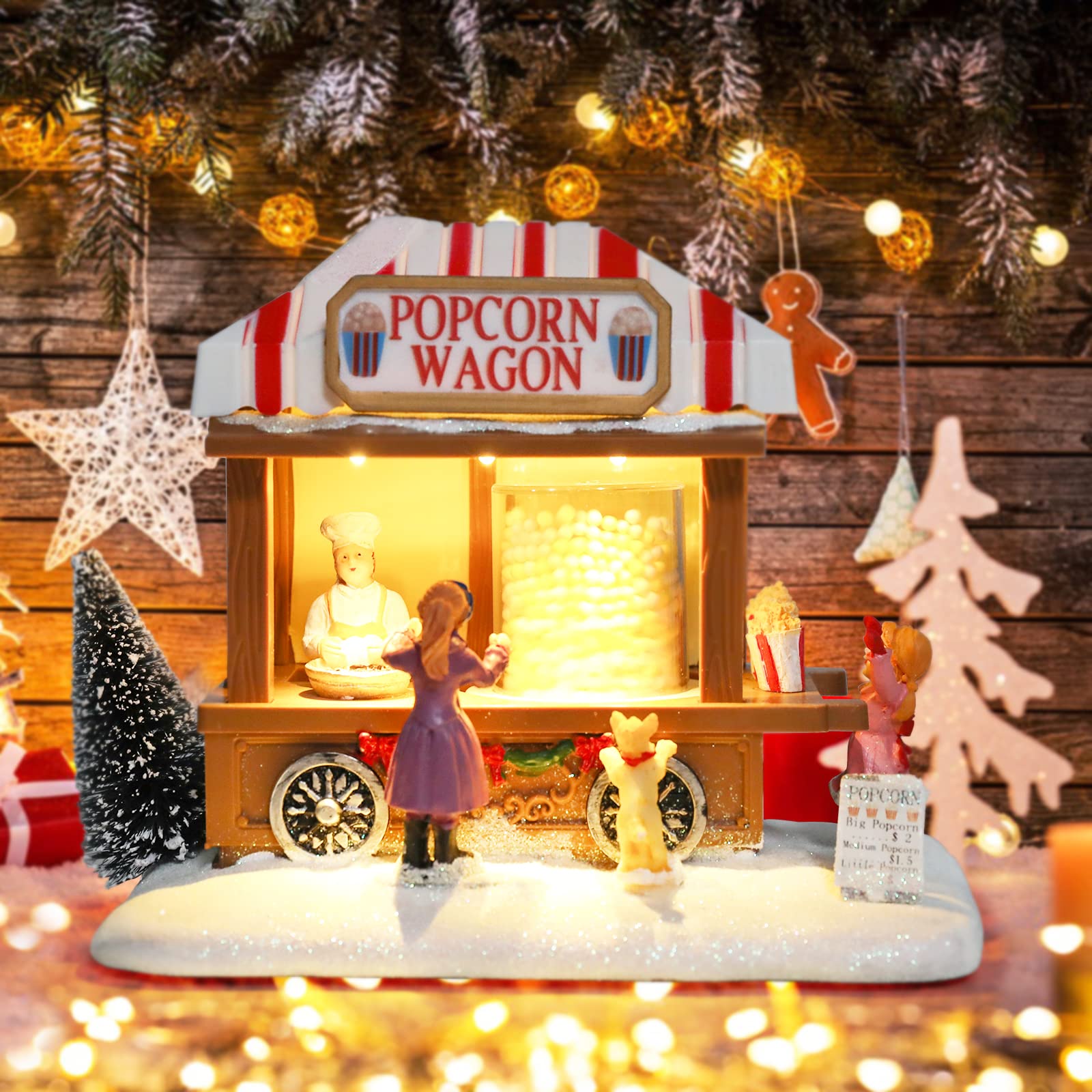 Christmas Village House Musical Christmas Collectible Buildings Church Train Snowman Children Skating with LED Lights Vacation Village with USB Indoor Figurines Indoor Tabletop Decoration