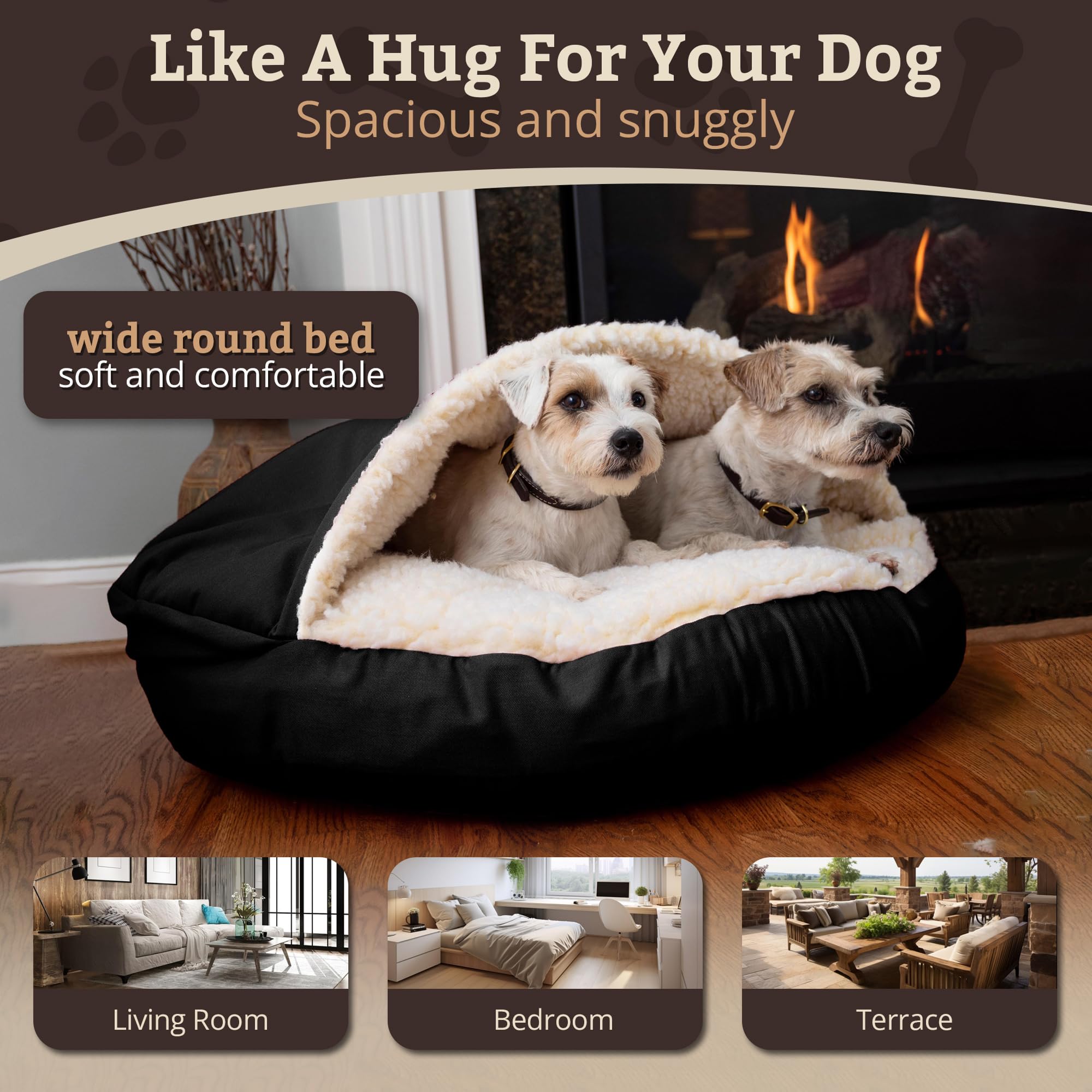 Snoozer Cozy Cave Dog Bed - Indoor Dog Bed with Cover Cave, Covered Calming Burrow for Small Sized Pets with Blanket Attached, Enclosed, Removable Washable Cover - Small, Navy