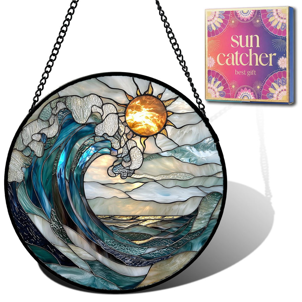 Birthday Gifts for Women - Beach Shell Faux Stained Glass Window Hanging Sun Catcher for Door Garden Acrylic Ocean Decor Mother's Day Christmas for Mom Men Nana Grandma Sisters 6.3"