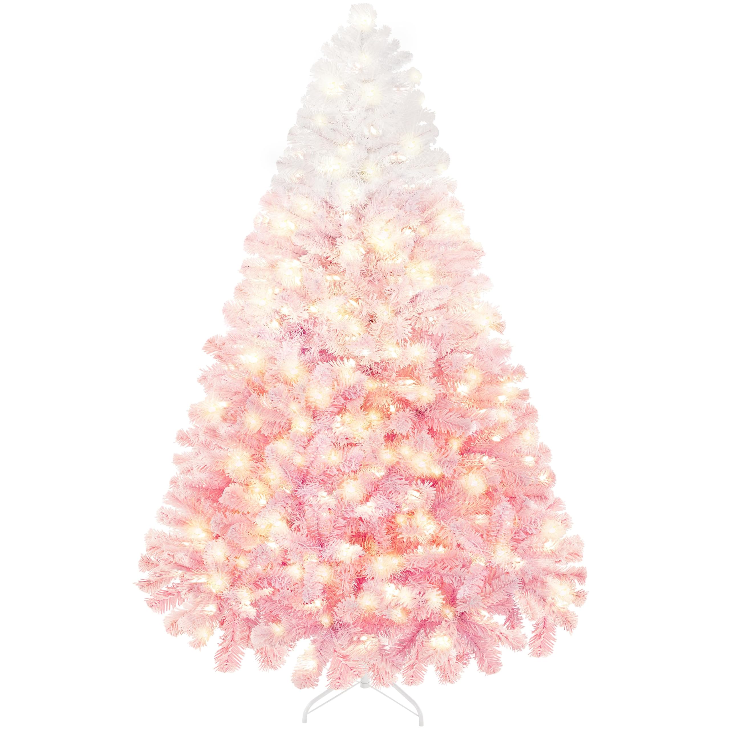 Yaheetech 6ft Snow Flocked Pre-lit Christmas Tree with 250 Warm White Lights, 820 Lush Branch Tips & Quick-Assembly Hinged Design, Full Artificial Xmas Tree for Winter Holiday Décor, Green & White