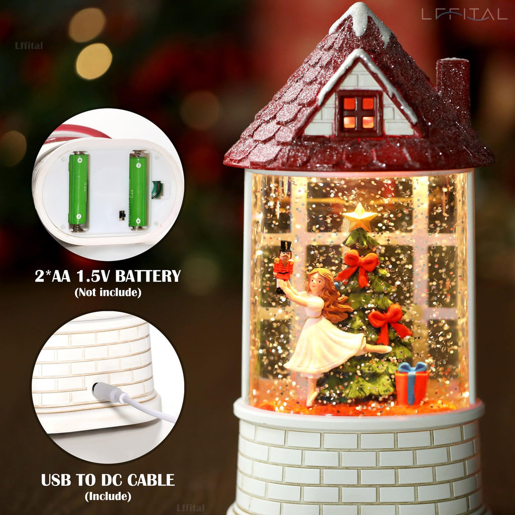 Snowman Christmas Snow Globe Lantern, Lighted Christmas Decorations for Home Candle Shaped Snow Lantern with Music Timer Glittering, Home Decor Festival Gife, USB & Battery Operated