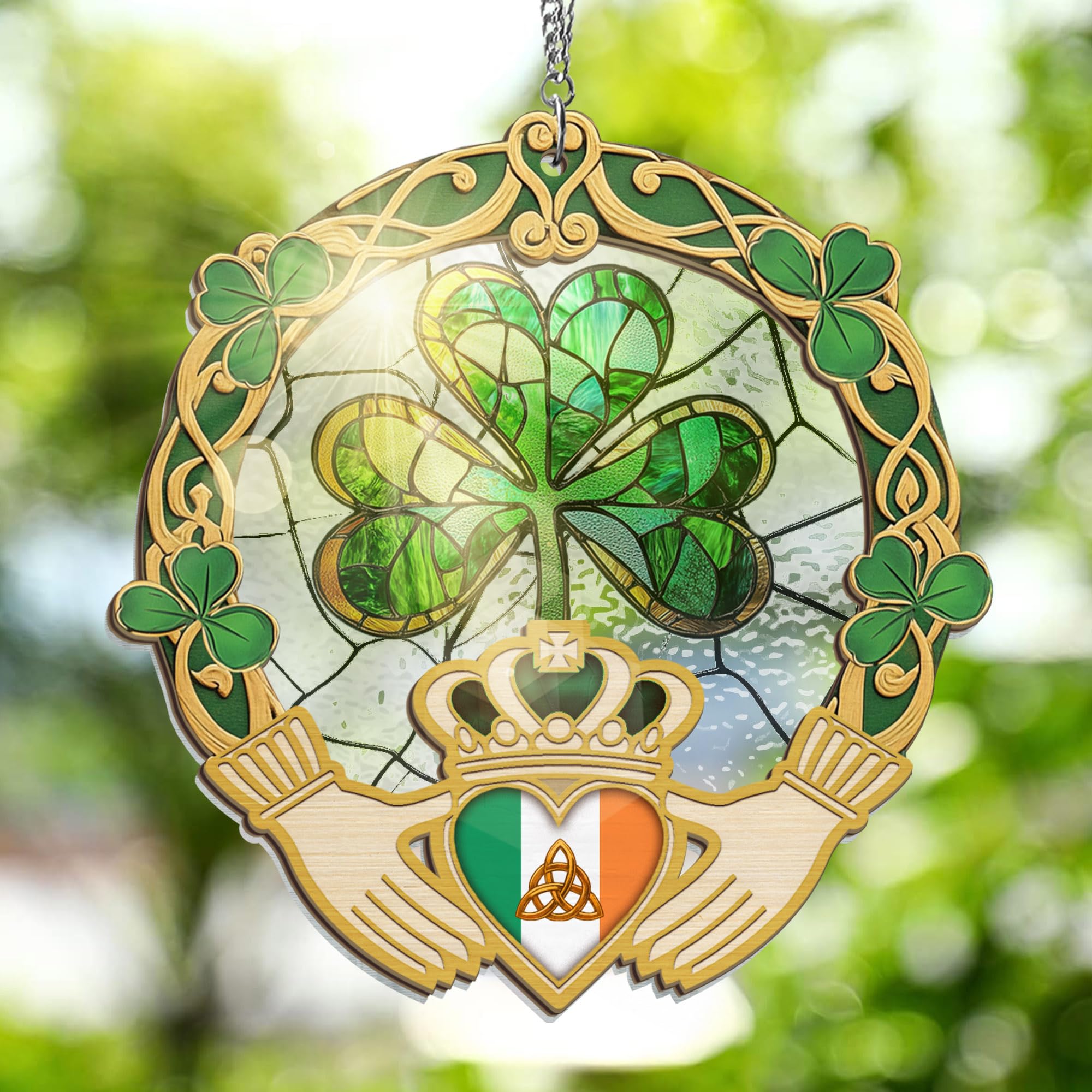 FLAGWIX St Patricks Day Decorations - Hanging Suncatcher 6 in, Shamrock St Patricks Day Decorations, Irish Suncatcher for Home Garden Decor - Irish Gifts for Women Men, Spiritual Gifts for Mom Grandma