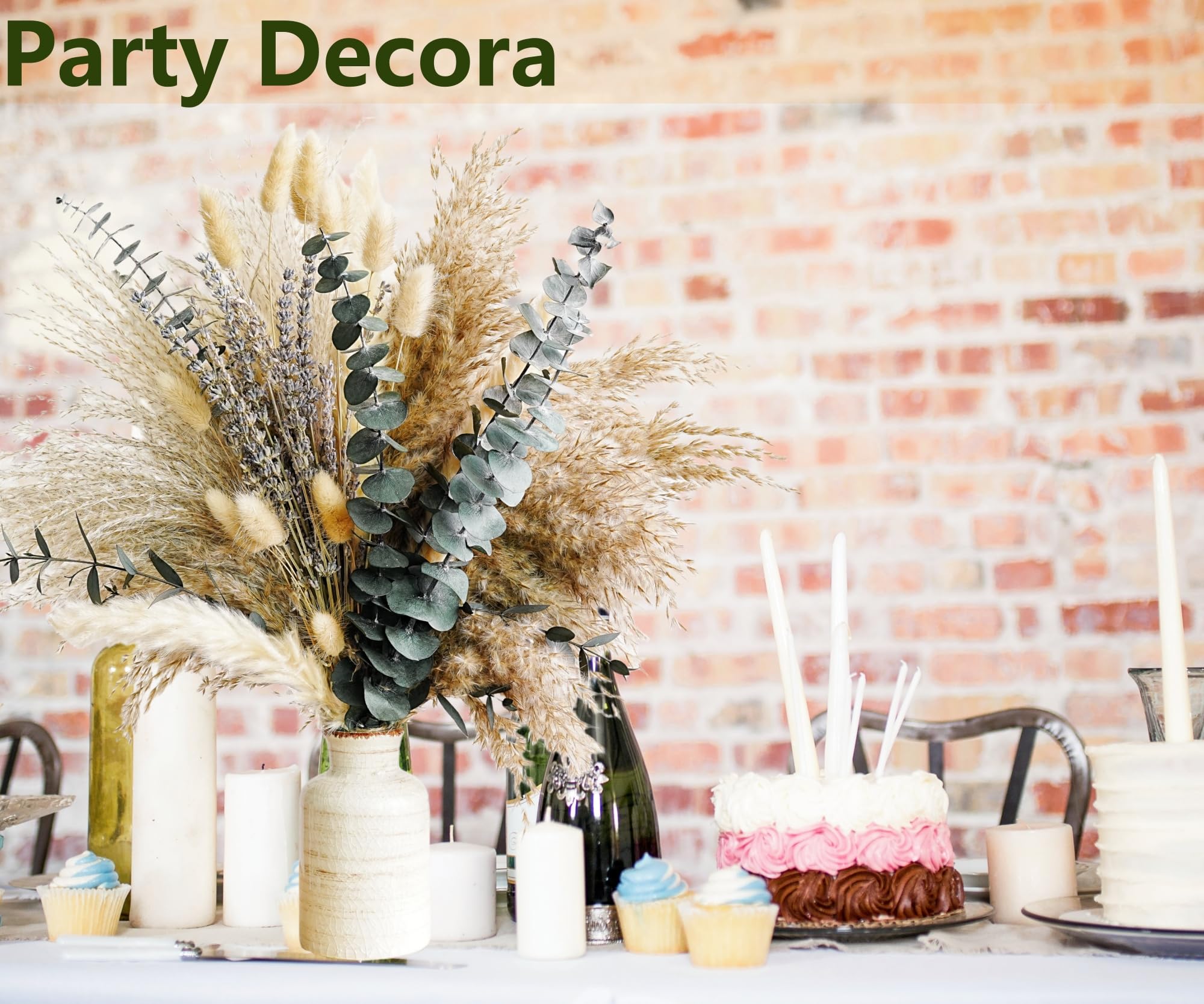 Fall Dried Flower Bouquet with Pampas Grass, Orange Bunny Tails, Lavender & Red Eucalyptus –Boho Fall Decor for Home, Vase, Porch & thanksgiving –Autumn Floral Arrangements for Fall Decorations Indoor