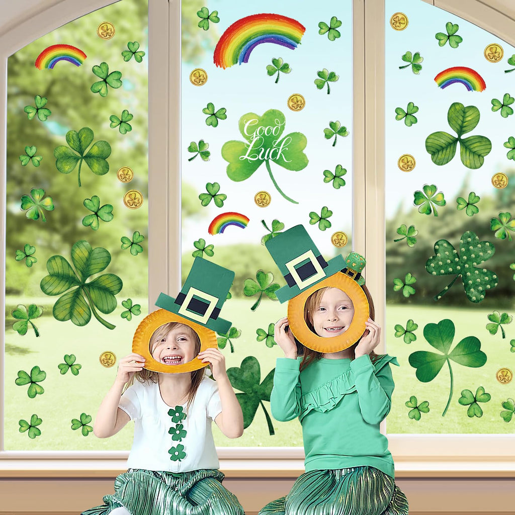 St Patricks Day Decorations,St Patricks Day Window Clings 122 PCS Reusable Spring Window Clings for St Patrick's Day Decor Shamrock Stickers Party Supplies for Kids School Home Office.