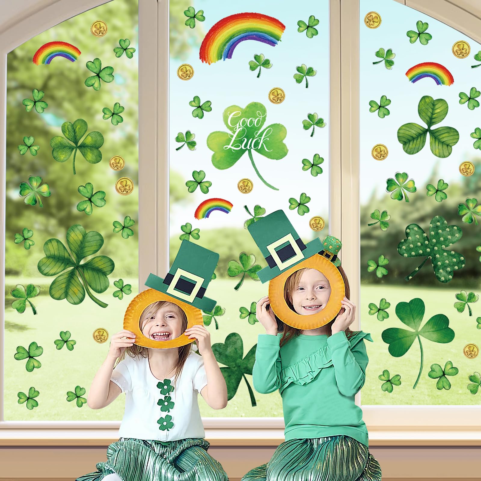St Patricks Day Decorations,St Patricks Day Window Clings 122 PCS Reusable Spring Window Clings for St Patrick's Day Decor Shamrock Stickers Party Supplies for Kids School Home Office.