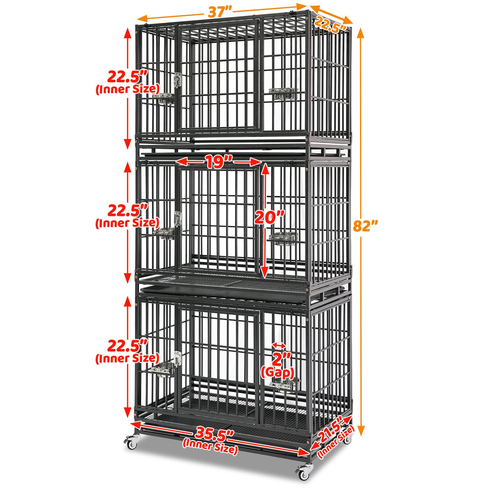 Homey Pet 37 Inch Heavy Duty Dog Crate for Medium Dogs, Stackable Dog Cage with Four Lockable Wheels, Removable Tray & Grid, Open Top, Escape Proof Dog Kennel Indoor