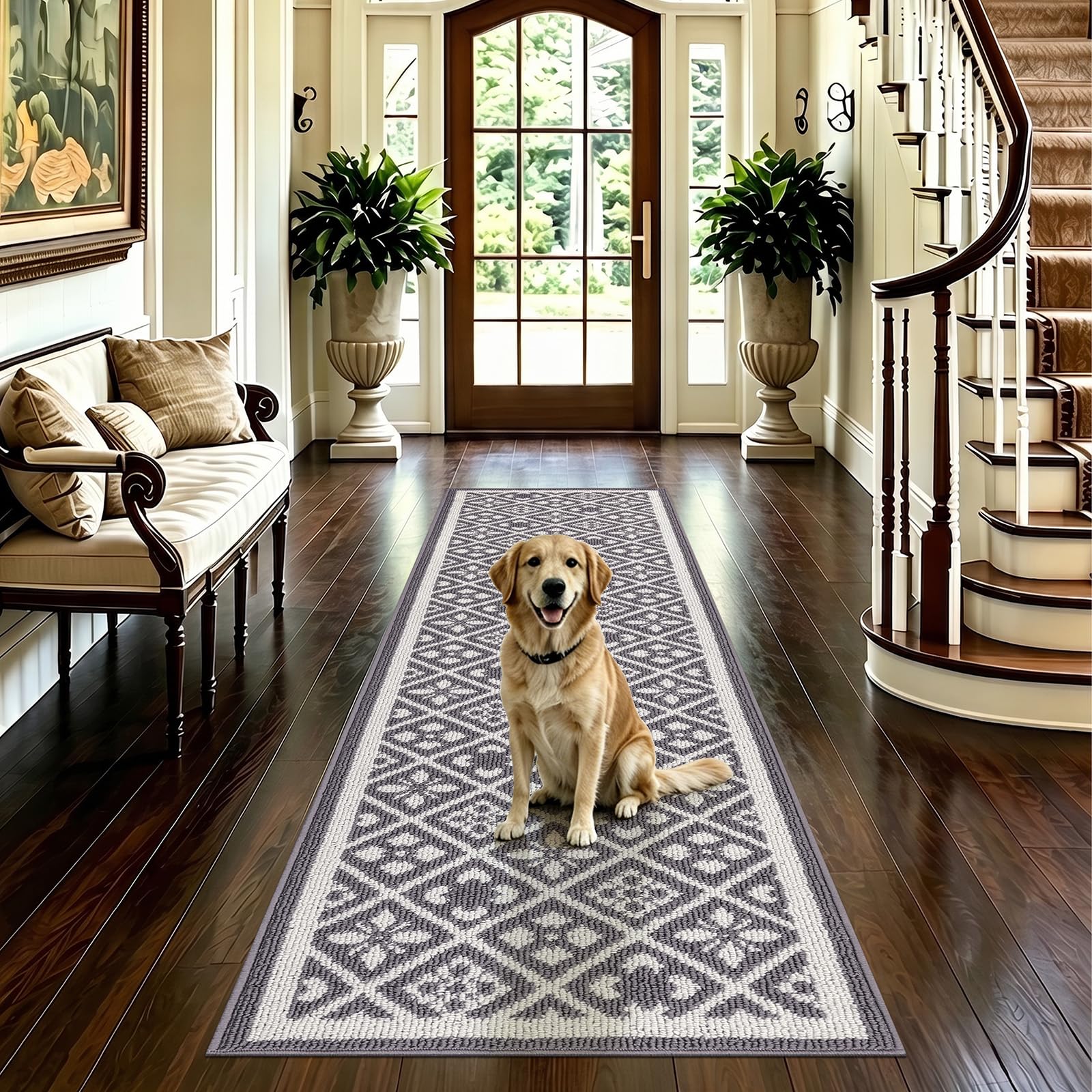 Ileading Christmas Entrance Door Mat, Absorbent Dog Mats for Muddy Paws, Low-Profile Small Red Xmas Decor Kitchen Runner Rug with Non-Slip Backing, Machine Washable Entryway Welcome Mat(Red 24"X36")