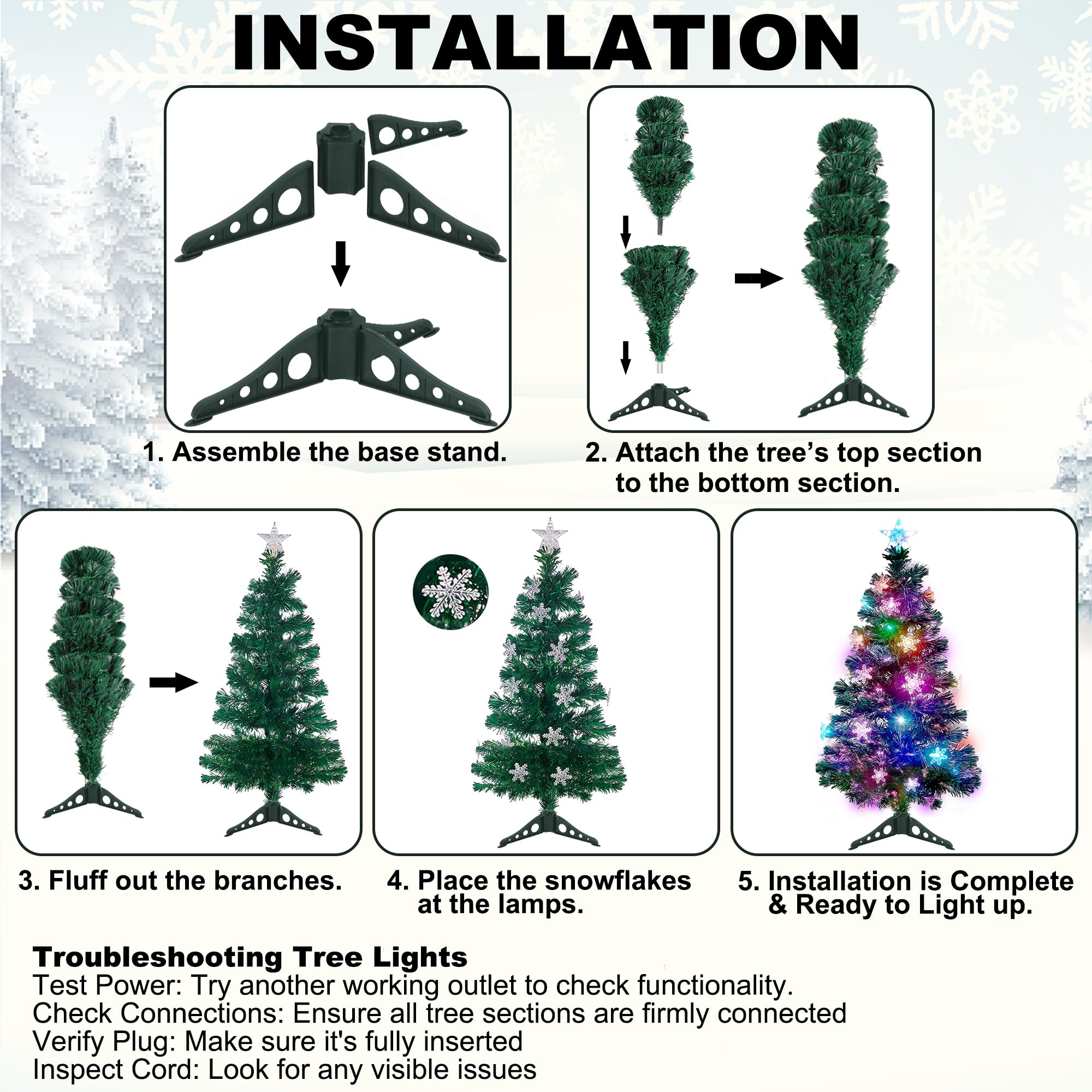 Prsildan 4 FT Artificial Christmas Tree, Pre-Lit Optical Fiber Xmas Trees with Multicolor LED Lights, Snowflakes & Top Star, Lighted Christmas Tree Holiday Home Decor