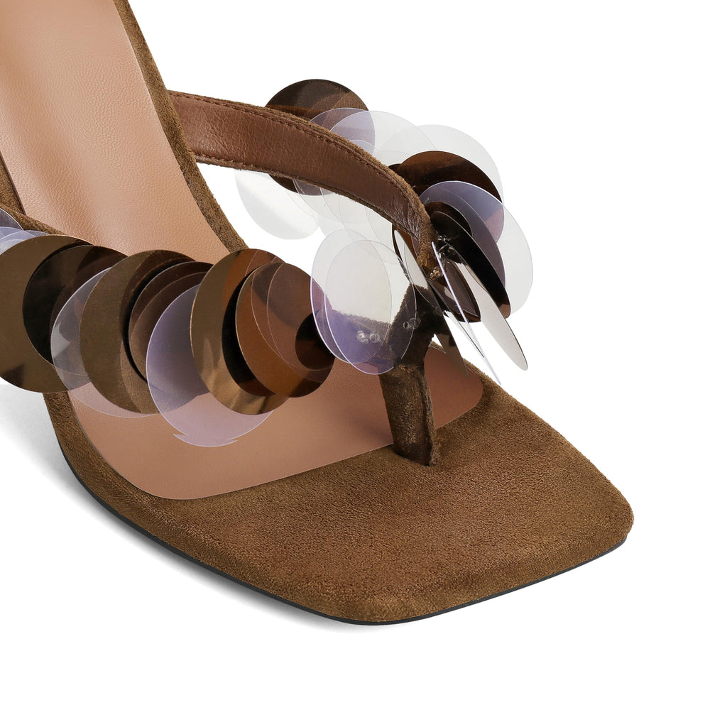 Flip Flop Heels for Women Square Open Strappy Heels Dressy Kitten Heeled Sandals with Plastic Disc Straps Comfortable Slip on Thong Slide