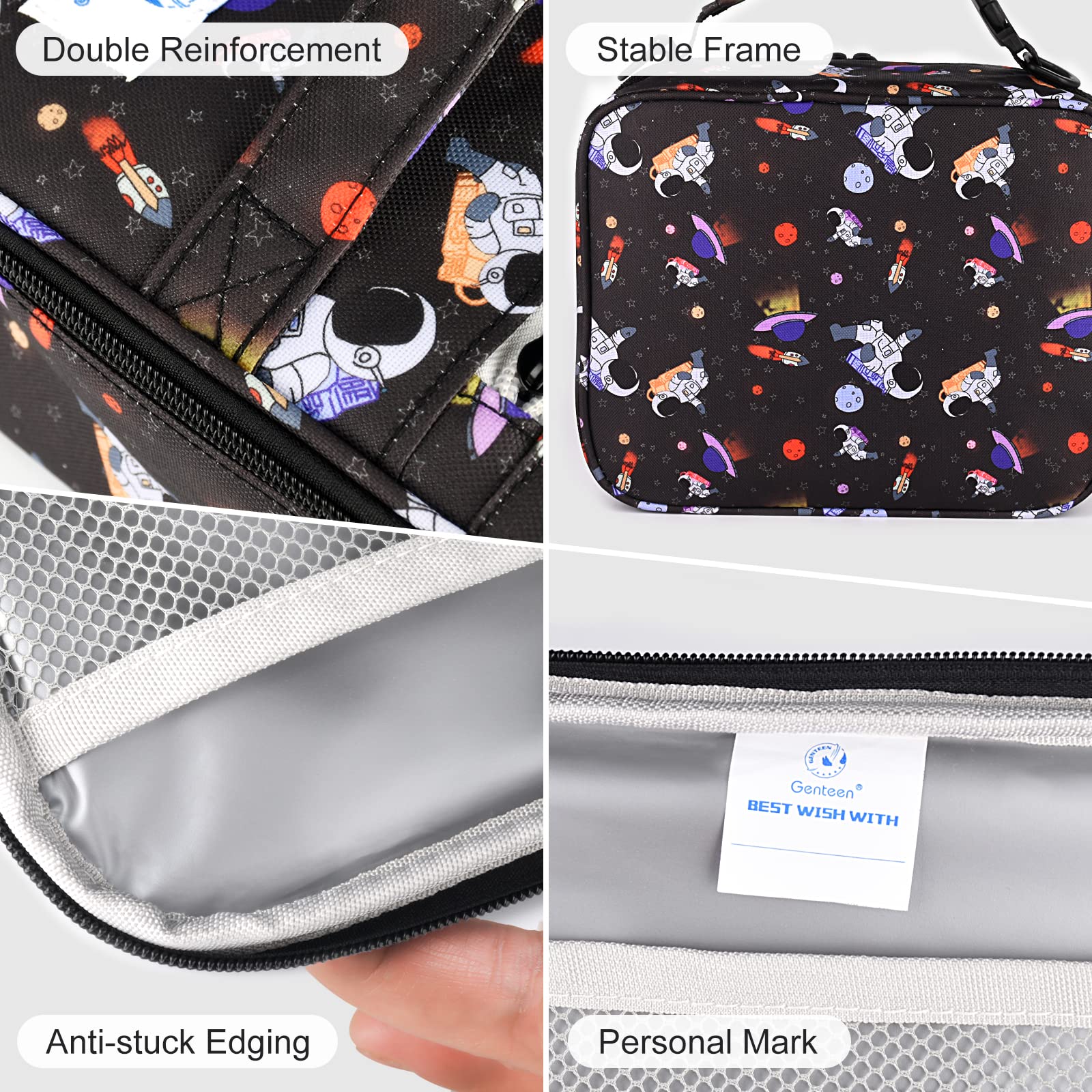 Genteen Lunch Box Kids, Insulated Lunch Bag Kids Boys Girls Back to School, Soft Lunch Box for Men Reusable Lunchbox for Office,Outdoor,School (Black)