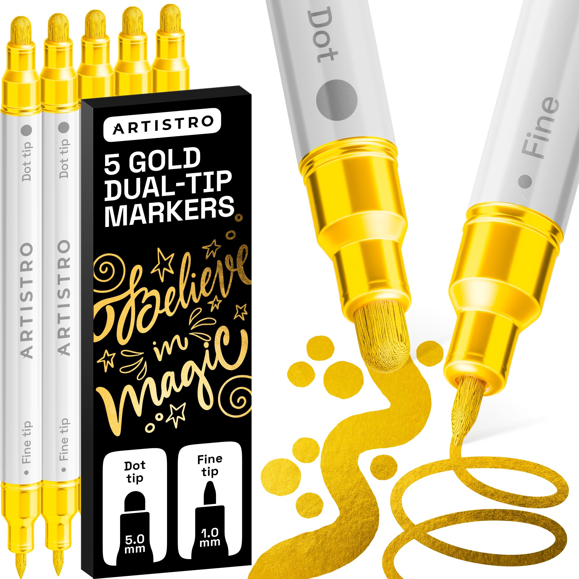 ARTISTRO 36 Dual Tip Pens, Dot & Fine Tips Paint Markers – Paint Pens Set for Fabric, Rock, Glass, Wood, Coloring Books – Arts & Crafts Gift – Classroom Must Haves & School Supplies