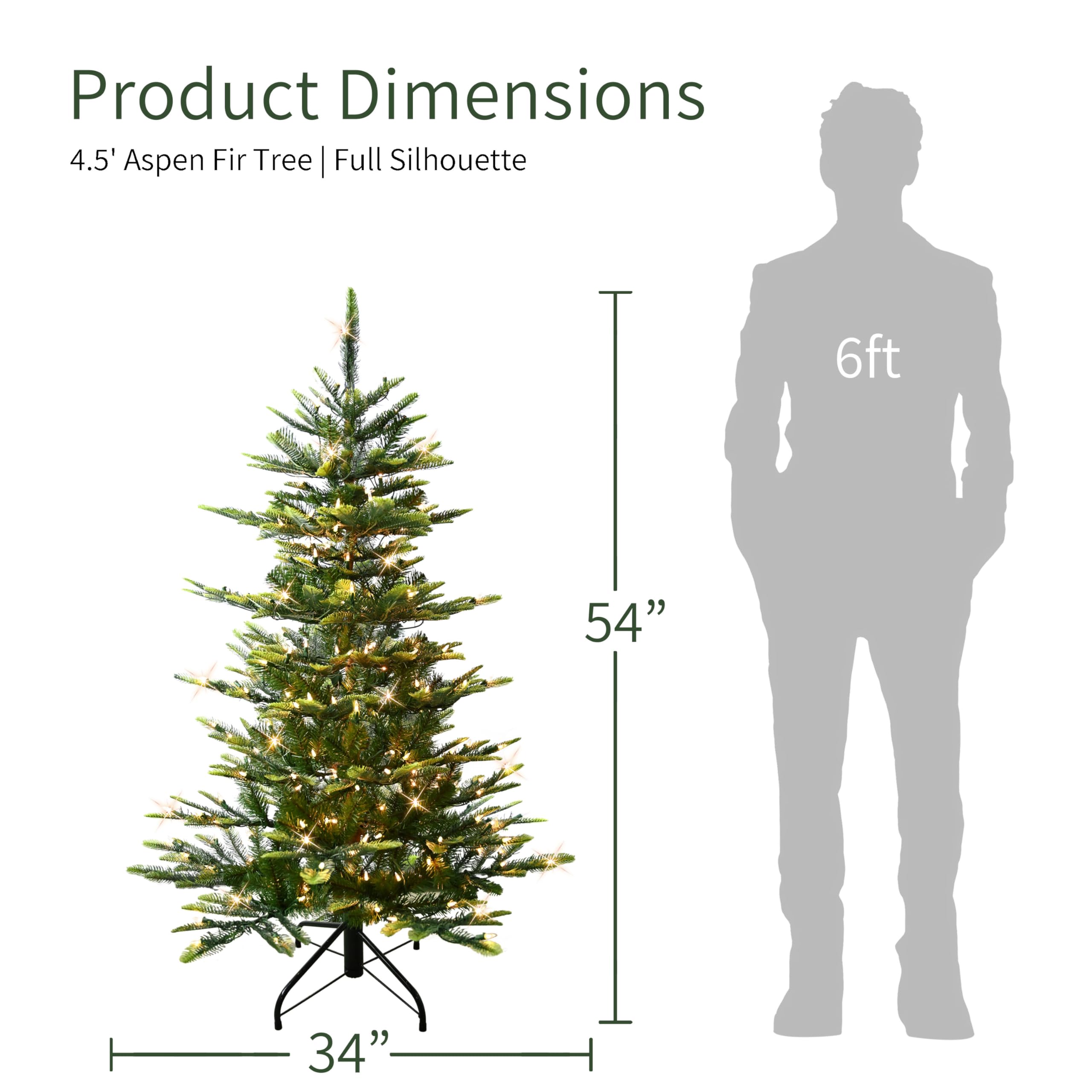Puleo International 7.5ft Pre-Lit Aspen Fir Artificial Christmas Tree with 700 Clear Lights, 1319 Realistic Dense Branch Tips, Easy Setup Artificial Trees with Sturdy Metal Stand