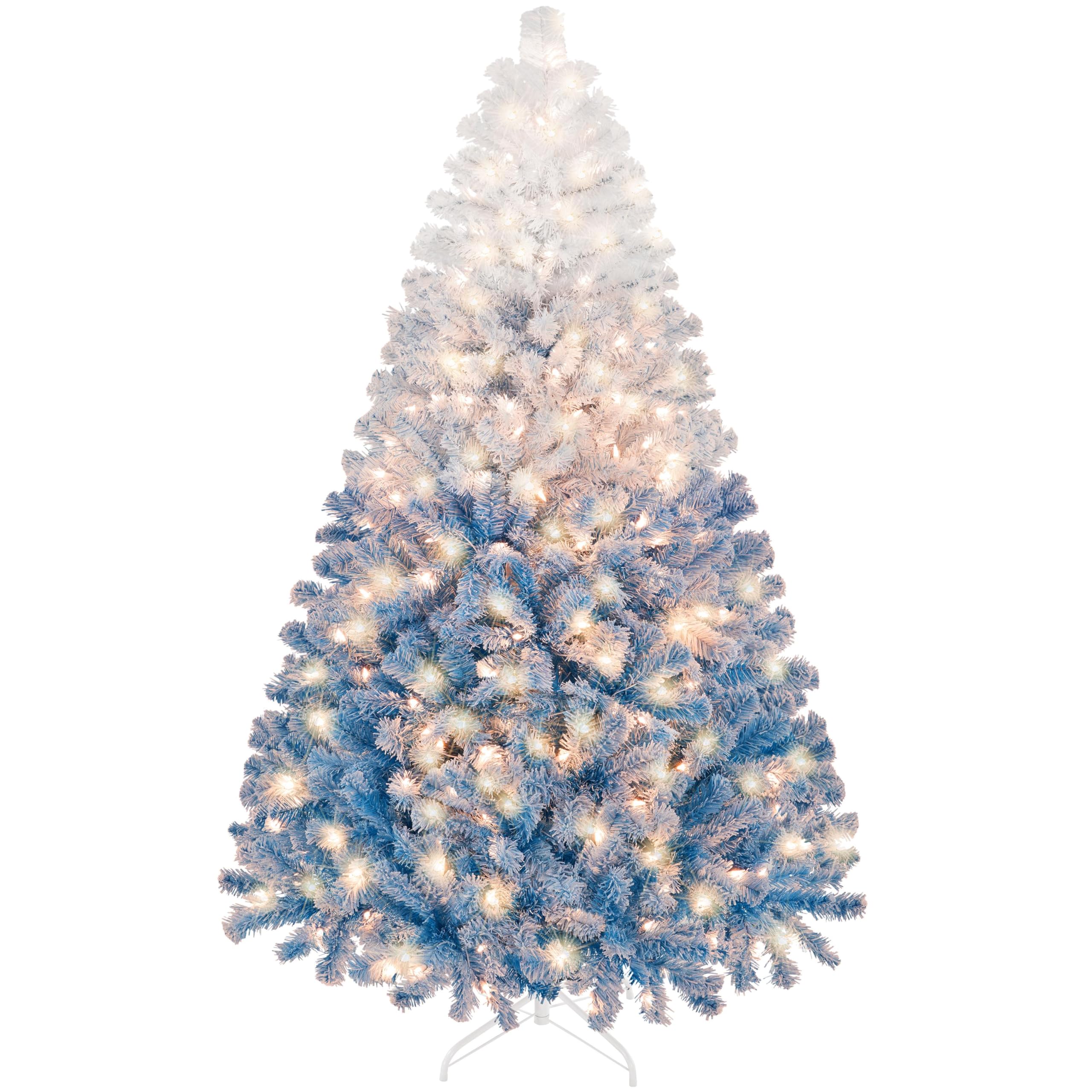 Yaheetech 6ft Snow Flocked Pre-lit Christmas Tree with 250 Warm White Lights, 820 Lush Branch Tips & Quick-Assembly Hinged Design, Full Artificial Xmas Tree for Winter Holiday Décor, Green & White