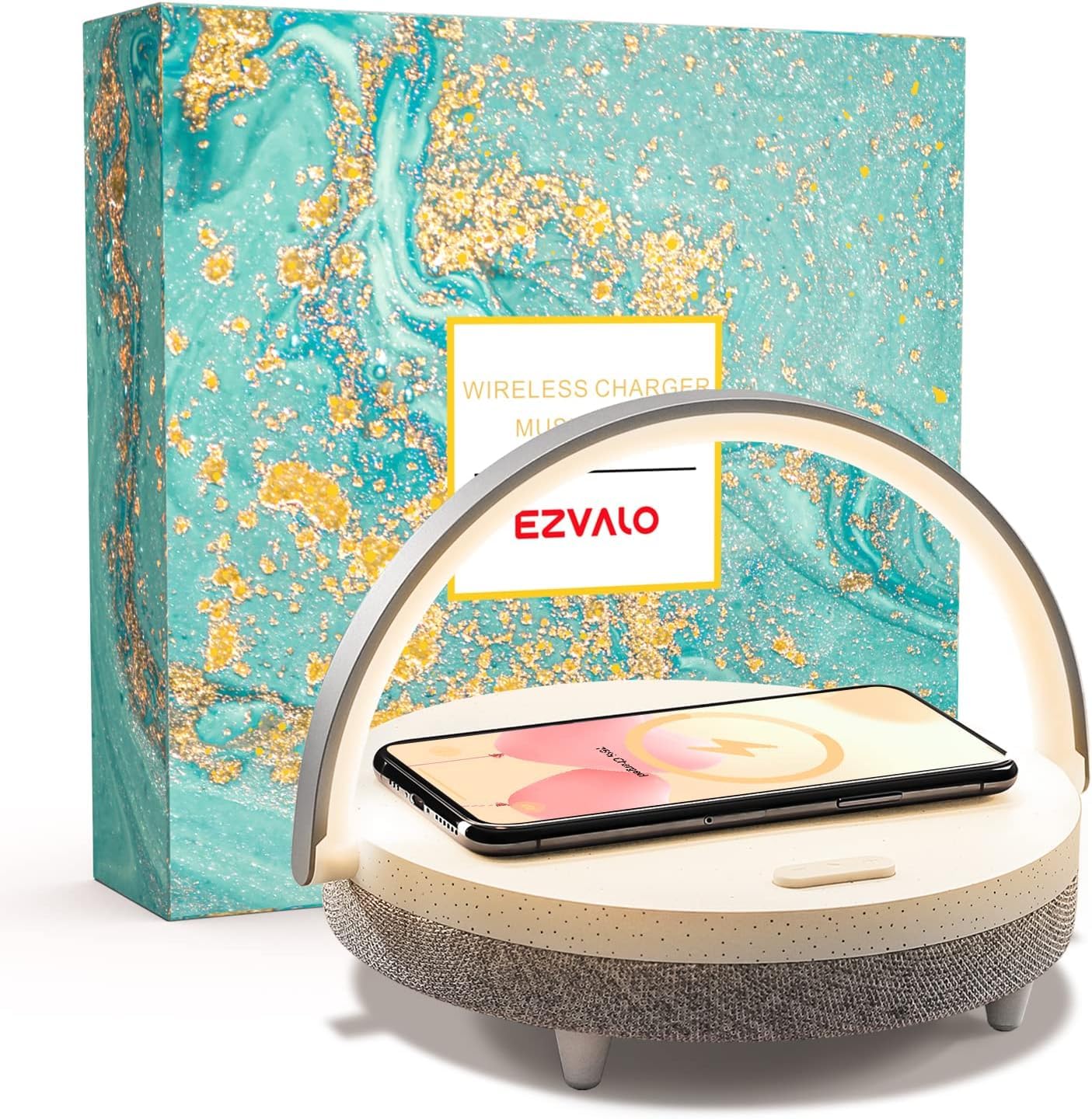 EZVALO Gifts for Mom, 4-in-1 Bedside Lamp with Bluetooth Speaker, Dimmable Night Light, Charging Station and Phone Holder, Birthday Gifts for Women, Teens, Wife and Friends