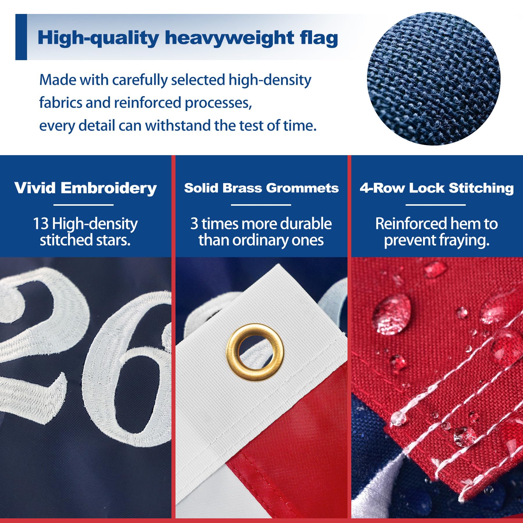 American Flag Durable Nylon 3x5 Ft Outdoor Heavy Duty,100% Nylon fabric made in the USA ,Longest Lasting Non Fading American Flags for Outside 3x5,Waterproof Embroidered American Flag, All Weather US Flags Use Outdoor High Wind,Tear Proof America Flag Sew