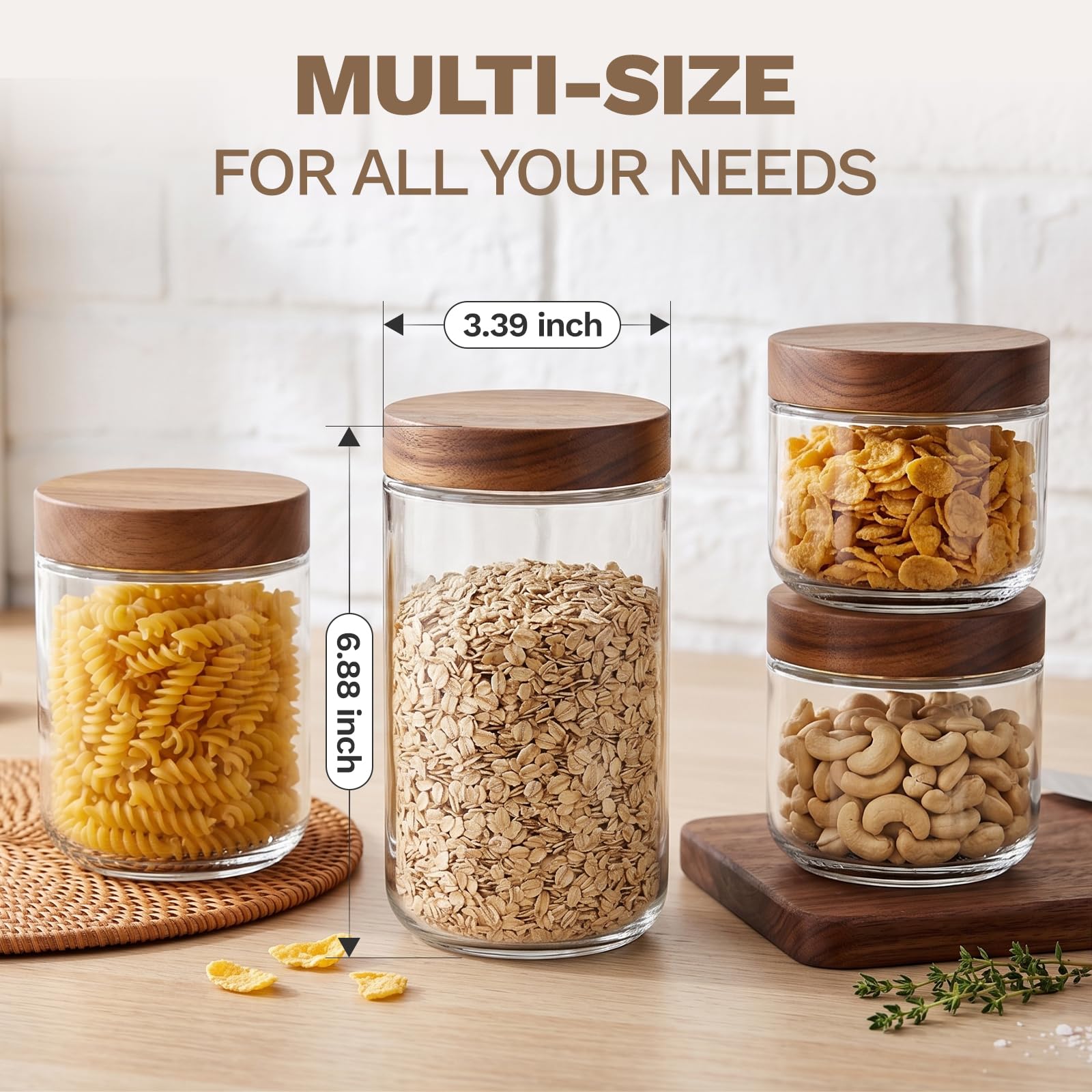 Bumobum 10 oz Small Glass Jars with Lids, Glass Container with Acacia Wood Airtight Lid, Wide Mouth Canisters for Chia Pudding Loose Tea Coffee Meal Prep Parfait Salad Snacks Yogurt Spice, 4-Pack