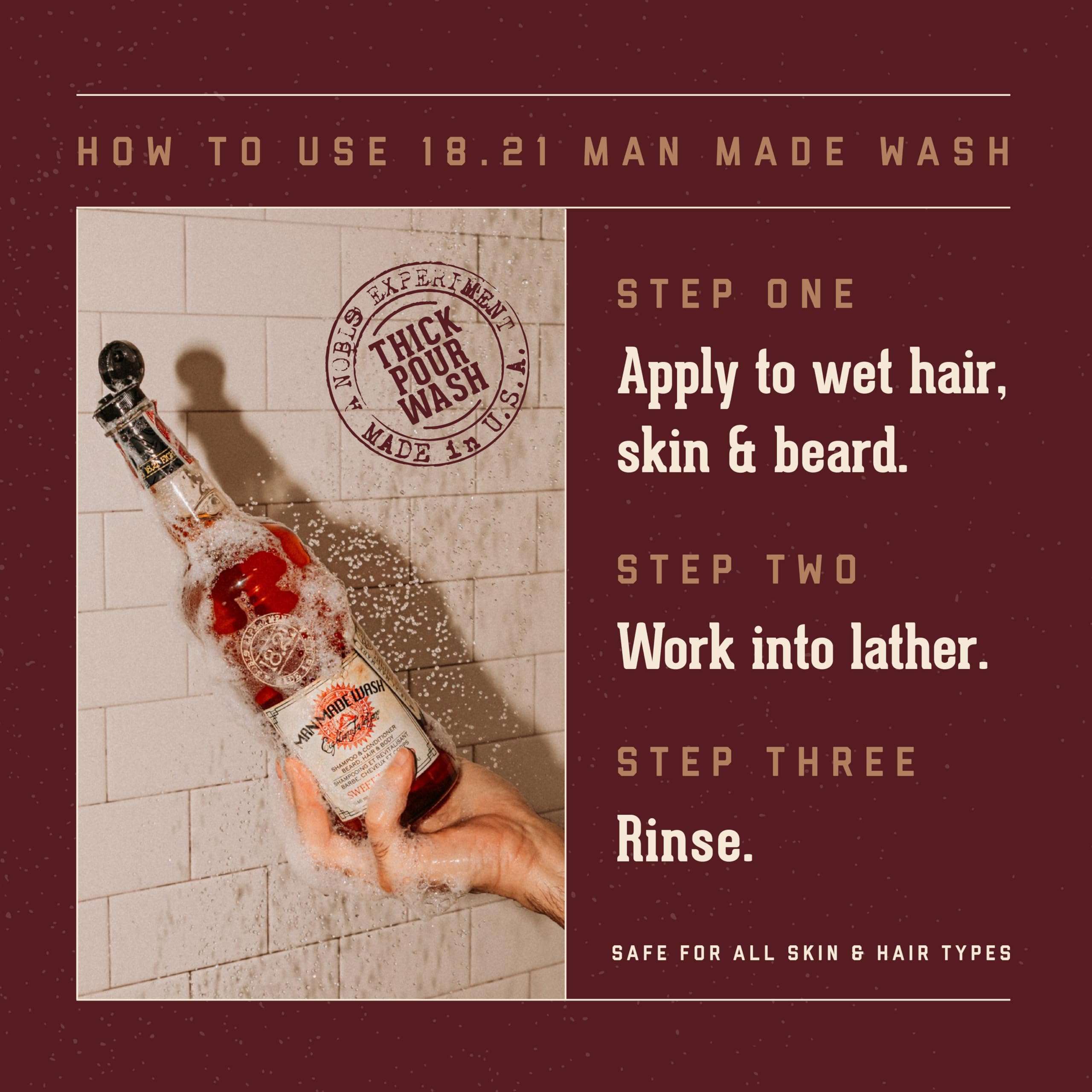 18.21 Man Made Original Absolute Mahogany 3-in-1 Body Wash, Shampoo, & Conditioner for Men, All Hair & Skin Types, Strengthens and Moisturizes in a Manly Aroma, 18oz