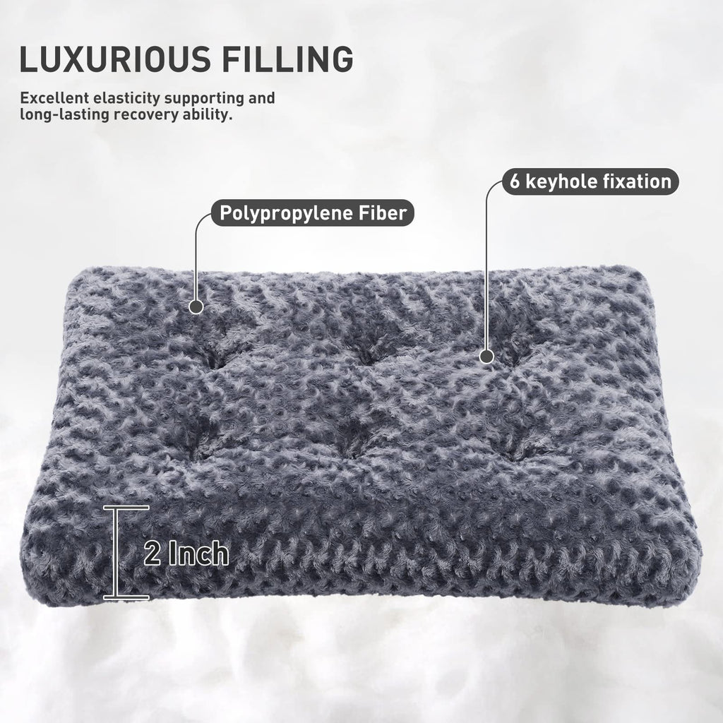 KSIIA Washable Dog Bed Deluxe Plush Dog Crate Beds Comfy Kennel Pad Anti-Slip Pet Sleeping Mat for Large, Jumbo, Medium, Small Dogs Breeds, 35" x 23", Gray
