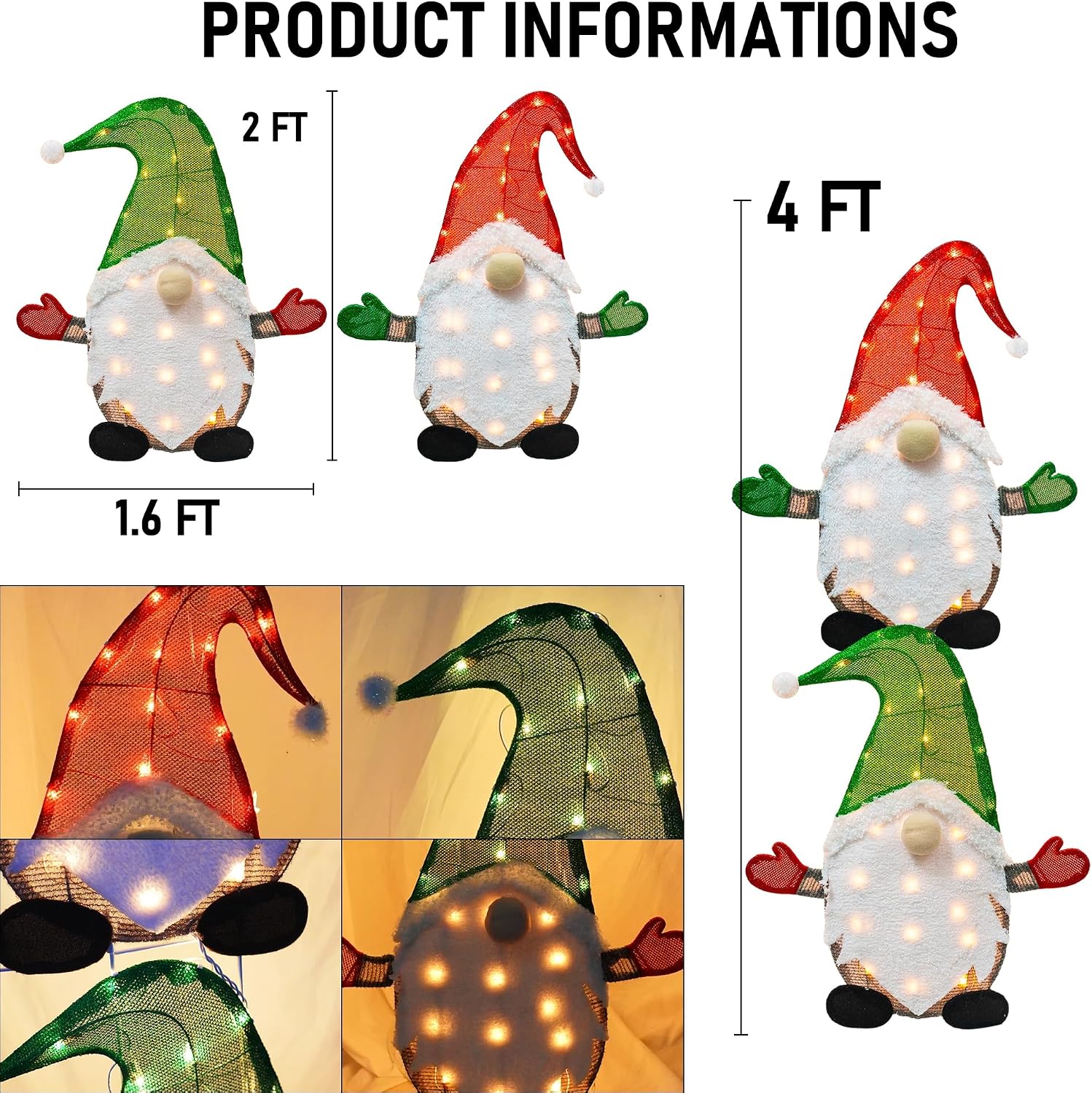 TW SHINE Set of 2 Lighted Christmas Gnomes Decorations, 50L 2 FT Stack-able Gnome Christmas Decor for Indoor Outdoor Festive Xmas Holiday Garden Yard Lawn