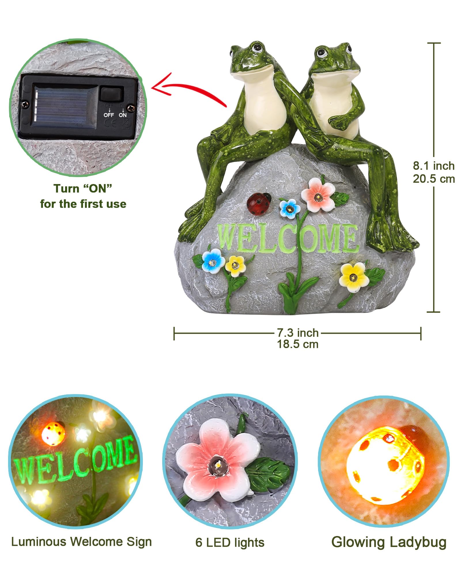 Nacome Solar Garden Outdoor Statues Turtle with Succulent and 7 LED Lights - Lawn Decor Statue for Patio, Balcony, Yard Ornament - Gifts for Mom Grandma Women