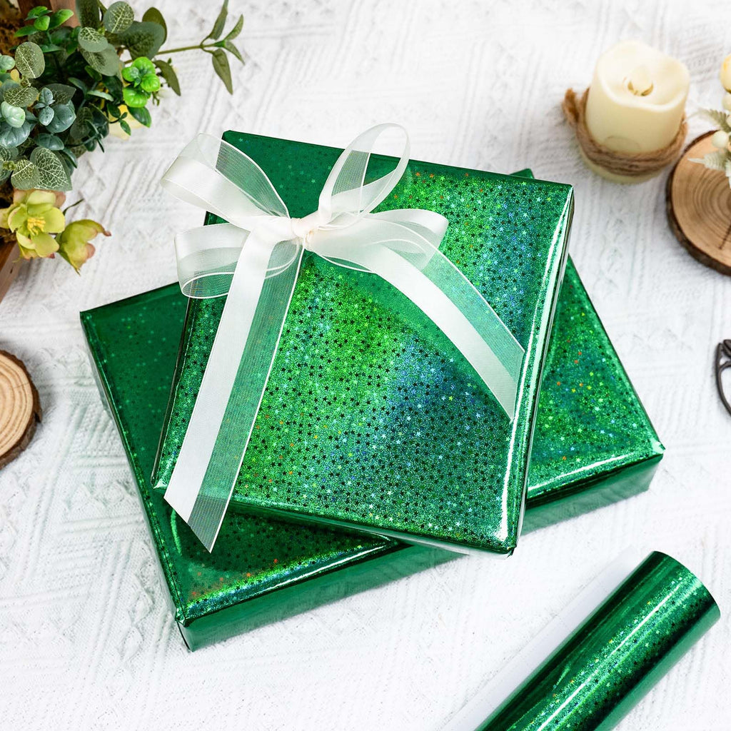 Burymento Black Wrapping Paper Roll, Metallic Holographic Stripe Gift Wrap for Birthday, Valentines, Mothers day, Graduation, Wedding, Fathers day, Baby Shower, Christmas (17 IN x 32.8 FT)
