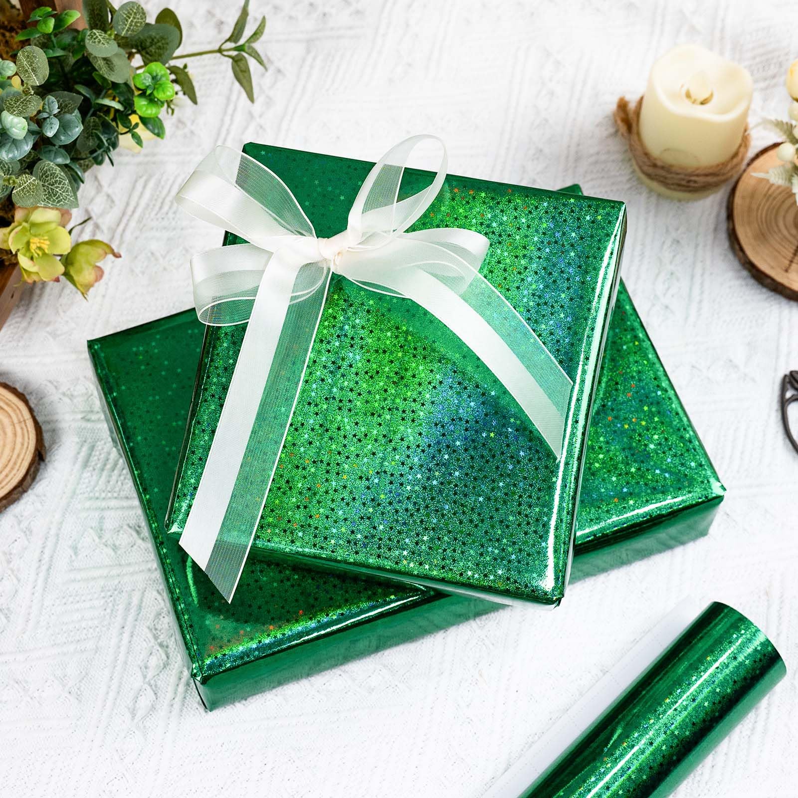 Burymento Black Wrapping Paper Roll, Metallic Holographic Stripe Gift Wrap for Birthday, Valentines, Mothers day, Graduation, Wedding, Fathers day, Baby Shower, Christmas (17 IN x 32.8 FT)