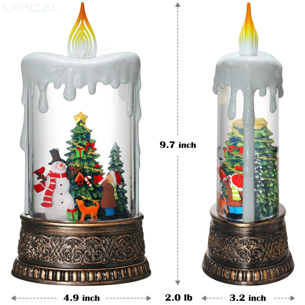 Snowman Christmas Snow Globe Lantern, Lighted Christmas Decorations for Home Candle Shaped Snow Lantern with Music Timer Glittering, Home Decor Festival Gife, USB & Battery Operated