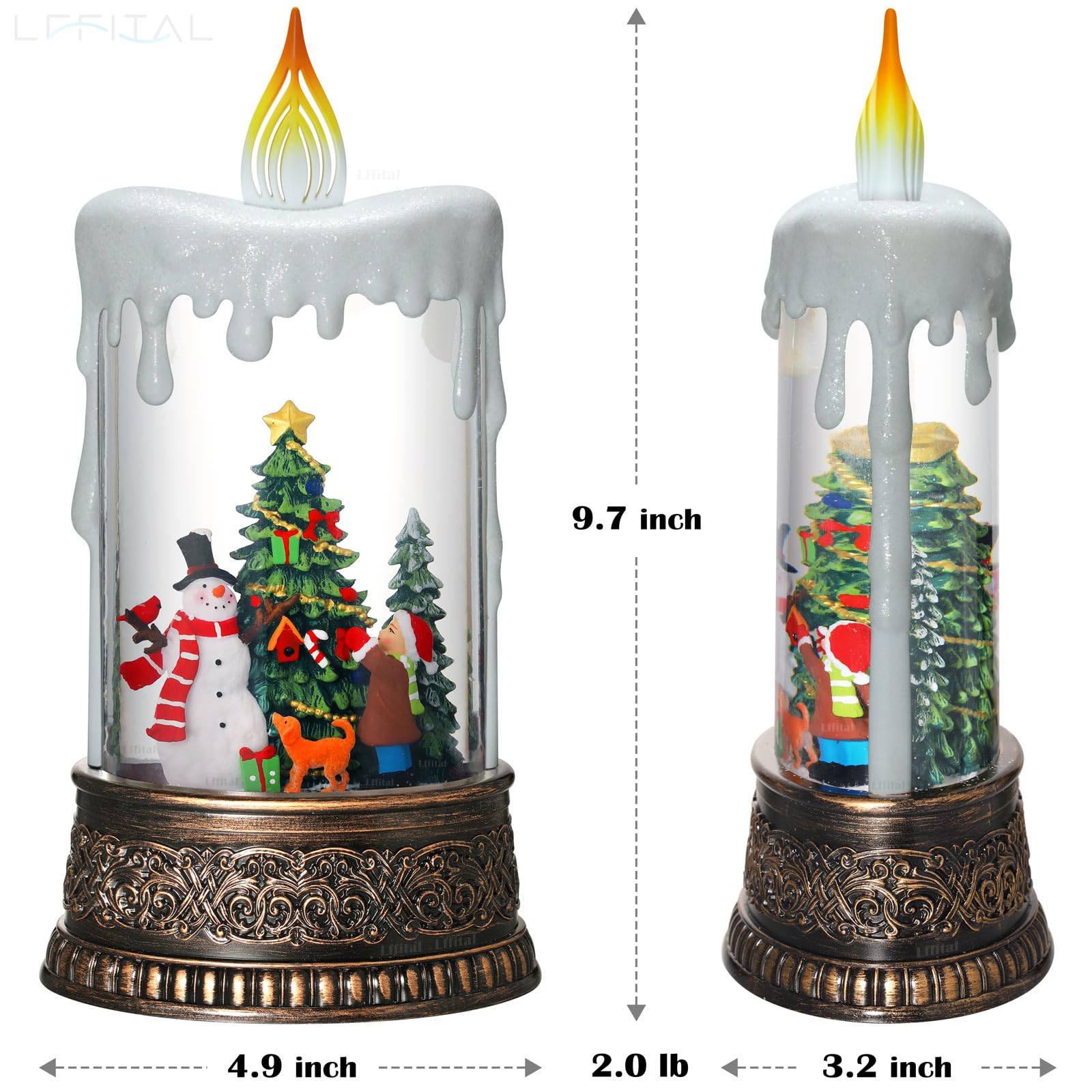 Snowman Christmas Snow Globe Lantern, Lighted Christmas Decorations for Home Candle Shaped Snow Lantern with Music Timer Glittering, Home Decor Festival Gife, USB & Battery Operated