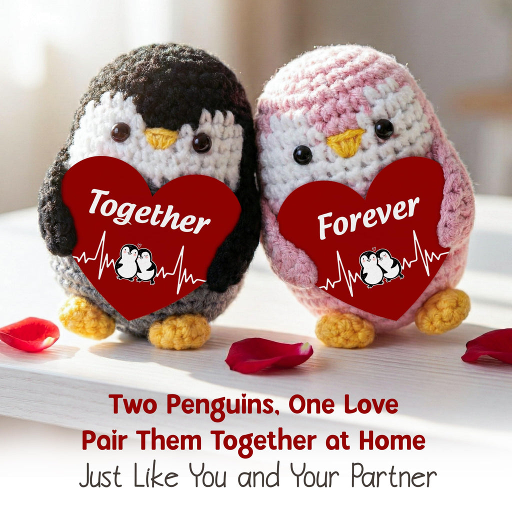 OASSIE Anniversary Couple Gifts for Women Men - Positive Penguin Couple Crochet with Card - Mothers Day Birthday Anniversary Wedding Gifts for Wife Husband Him Her Couples Boyfriend Girlfriend