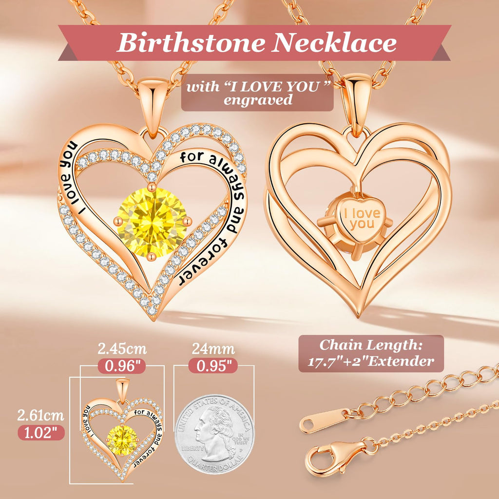 CDE Forever Love Heart Necklaces for Women, Wedding Anniversary, Valentine's，Birthday Mothers Christmas Day Gifts for Mom, Mother, Wife, S925 Silver Jewelry with Birthstone Pendant