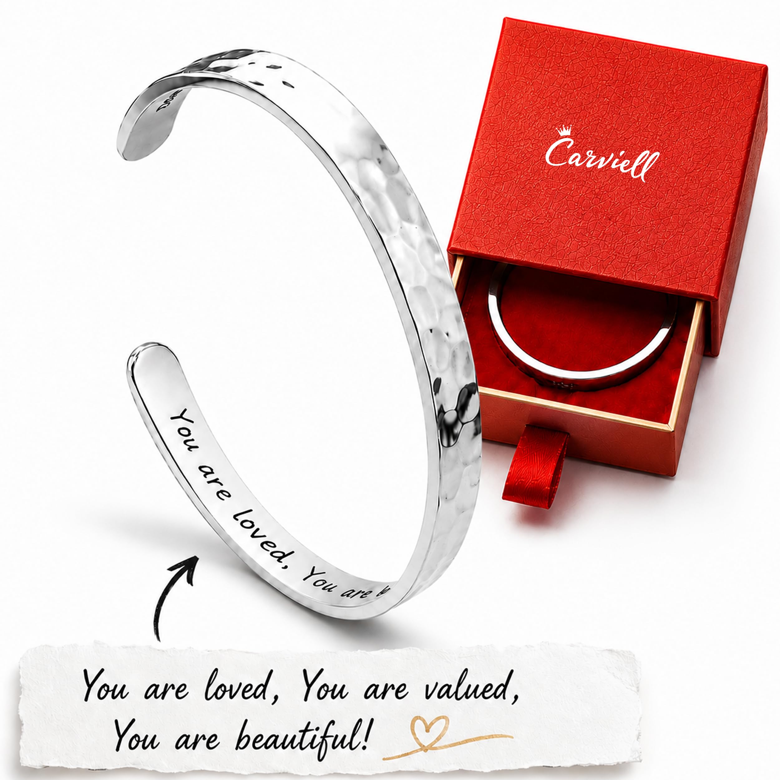 Carviell Bracelet - Gifts for Women – Inspirational, Friendship, Love, Mom, Daughter, Sister, Christian, Graduation, Memorial & Wedding Gifts – 100+ Phrases – Stainless Steel, Gift-Ready