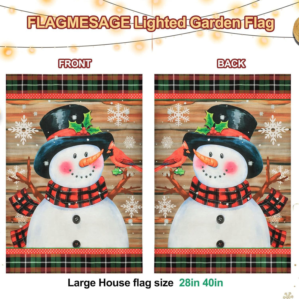 Lighted Christmas Garden Flag for Outside, Led Snowman Garden Flag, Winter Yard Flag 12x18 Double Sided for Outdoor Yard Porch Lawn Decoration