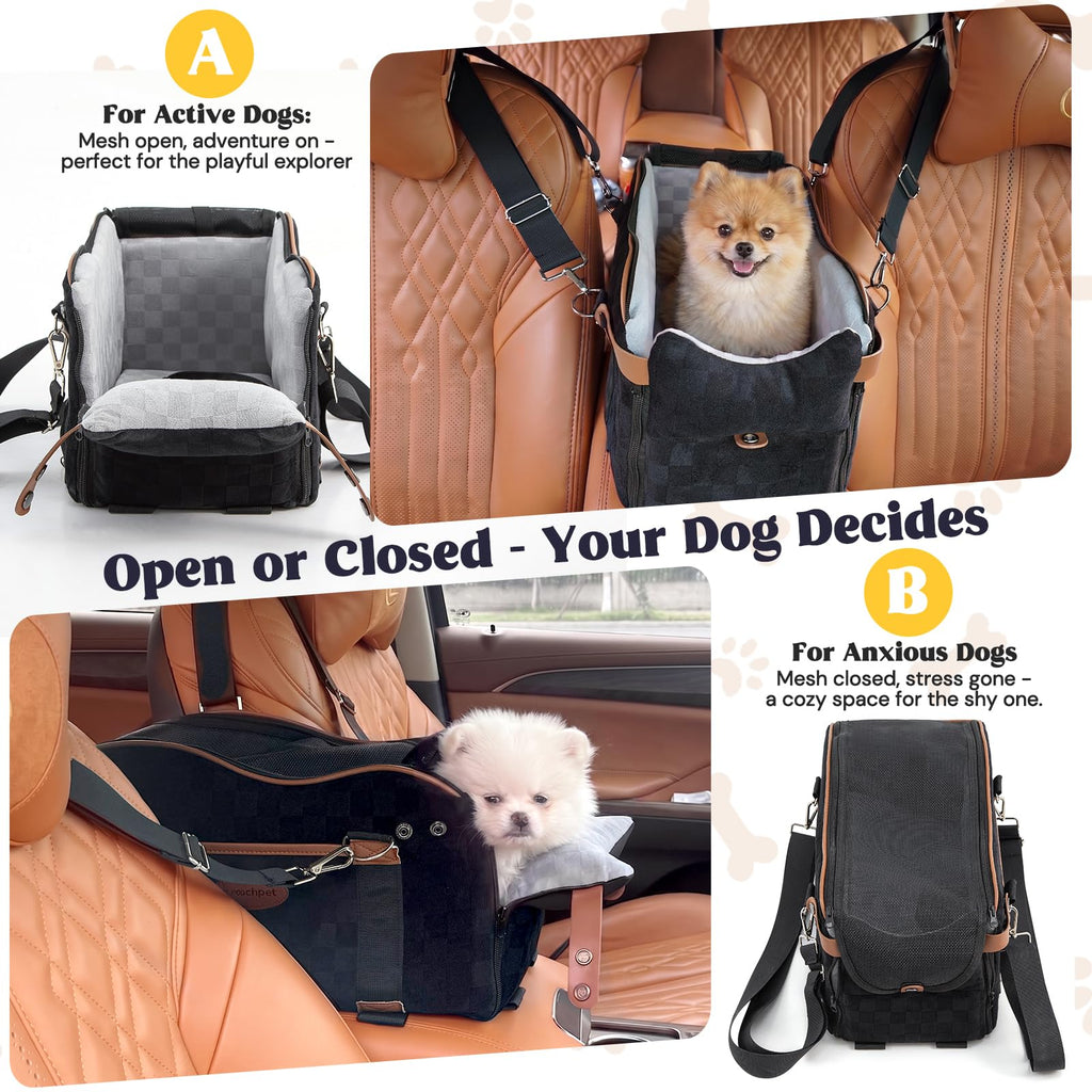 WOOCHPET Dog Car Seat for Small Pets Sturdy Puppy Booster Bed with Elevated Window View Washable Travel Carrier up to 35 Lbs