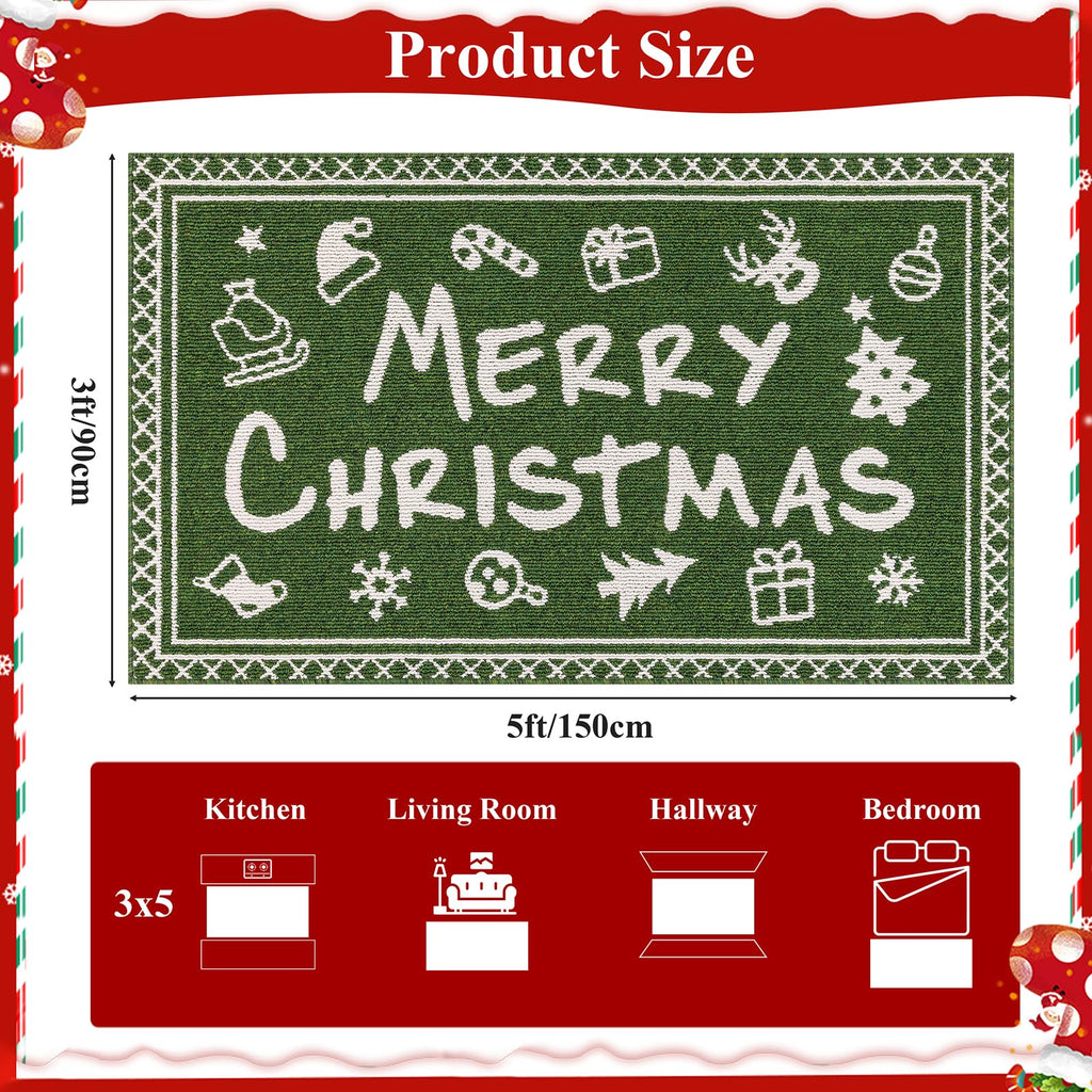 Ileading Christmas Entrance Door Mat, Absorbent Dog Mats for Muddy Paws, Low-Profile Small Red Xmas Decor Kitchen Runner Rug with Non-Slip Backing, Machine Washable Entryway Welcome Mat(Red 24"X36")