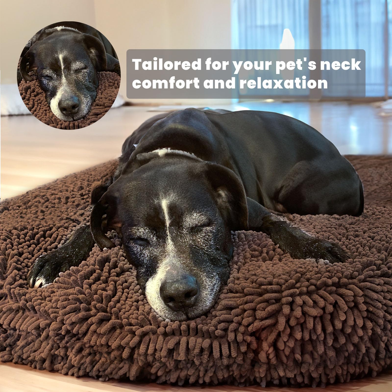 Muddy Mat® Cloud K-9 Bed for Dogs & Cats, Soft & Relaxing Donut Dog Bed, Chenille Material, Removable Cover, Washable & Dryer Safe–Black Small(25'x25')