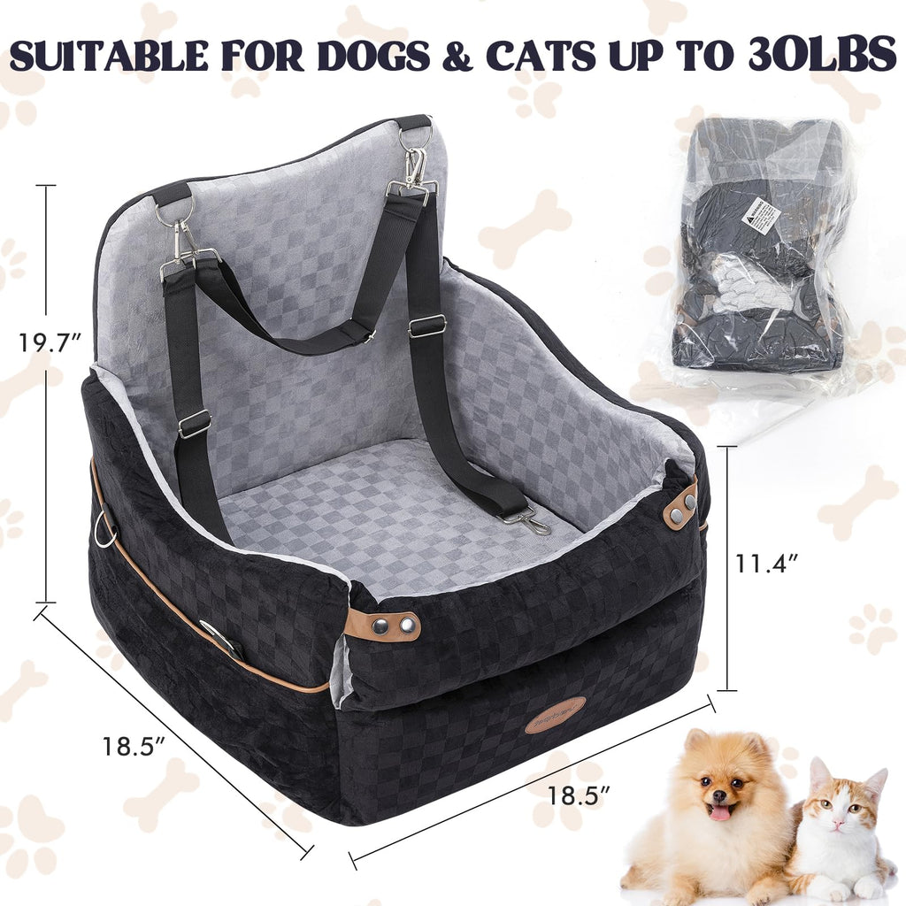 WOOCHPET Dog Car Seat for Small Pets Sturdy Puppy Booster Bed with Elevated Window View Washable Travel Carrier up to 35 Lbs