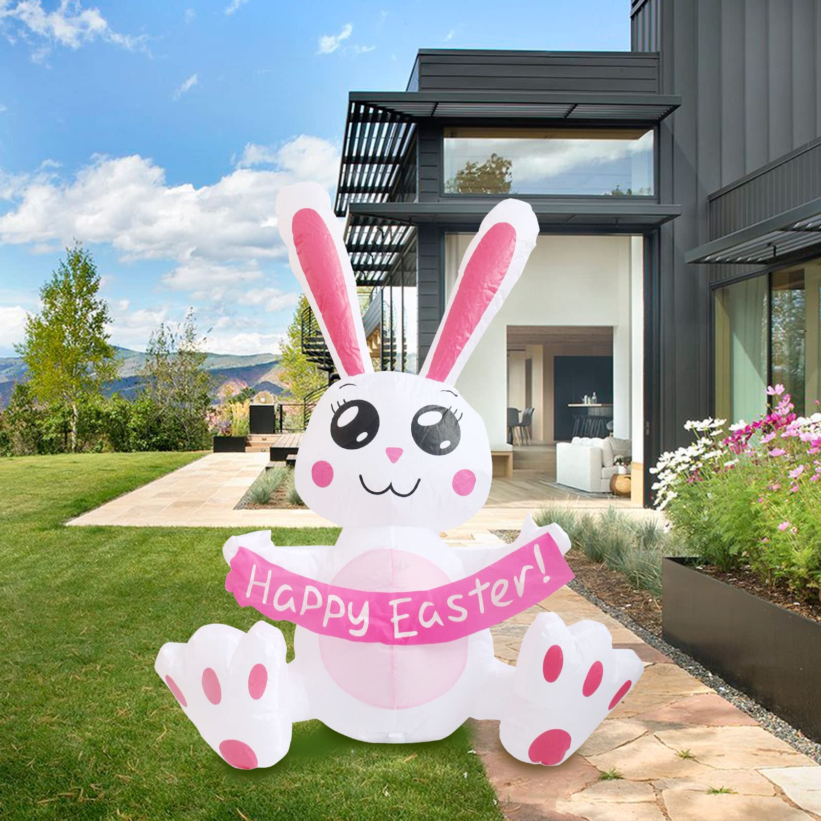 IHGYT 5 Ft Inflatable Easter Bunny in Magic Hat Yard Decoration, Cute Wizard Rabbit Popping Out of Top Hat with LED Lights, Blow Up Lawn Decor for Easter, Birthday Party, Indoor Outdoor Home Garden