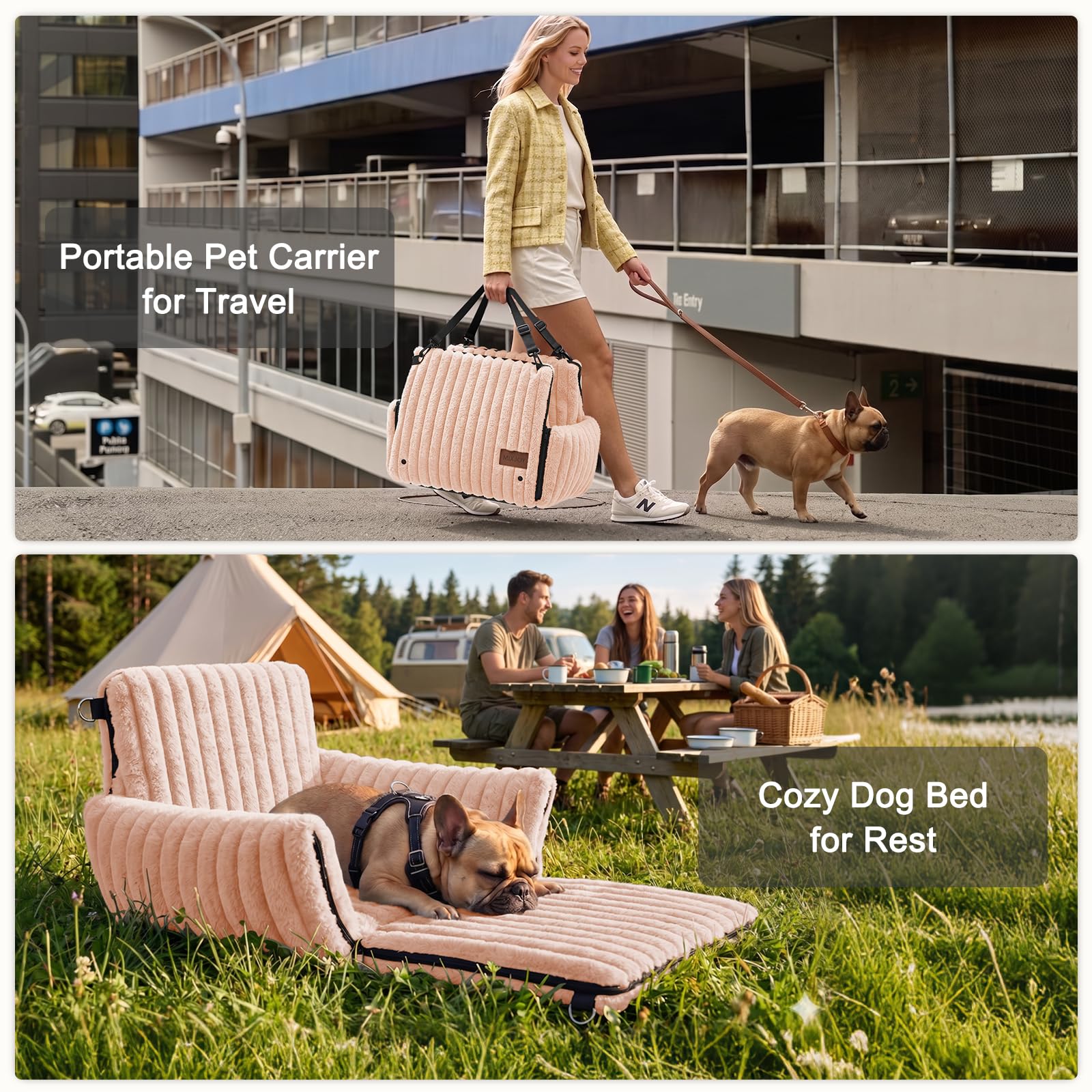 MIXJOY 6-in-1 Dog Car Seat for Small/Medium Dogs up to 25 lbs, Multi-Functional Dog Carrier for Car with Detachable Washable Cover, Pet Travel Bed with Clip-On Safety Leash, Beige