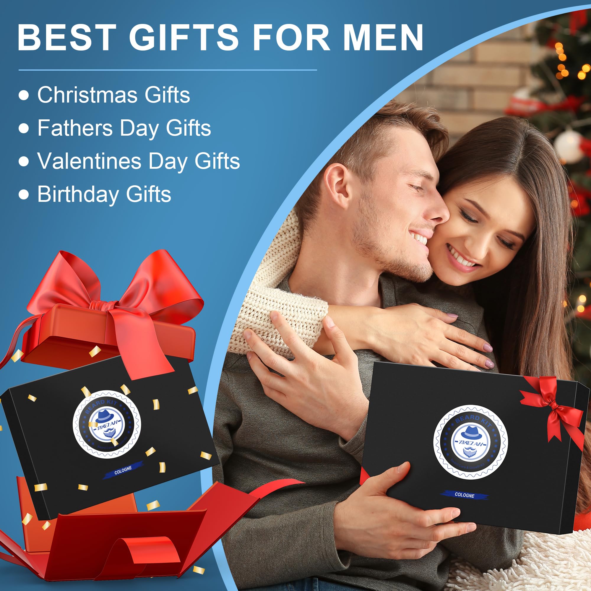 XIKEZAN Fathers Day Gifts for Dad Husband,Beard Kit for Men Grooming & Care w/Beard Conditioner, Wash,Oil,Balm,Birthday Valentines Easter Gifts for Mens Him Boyfriend Christmas Stocking Stuffers