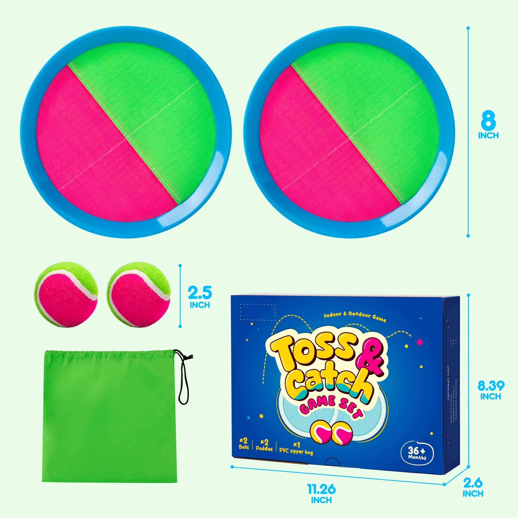 TEILLNET Toss and Catch Ball Set Upgraded - Kids Toys Beach Toys Baseball Games - Sturdy & Water-Resistant for Outdoor Pool Yard Games - Classic Gift for Boys Girls 3 4 5 6 7 8 9 10 11 12+ Years