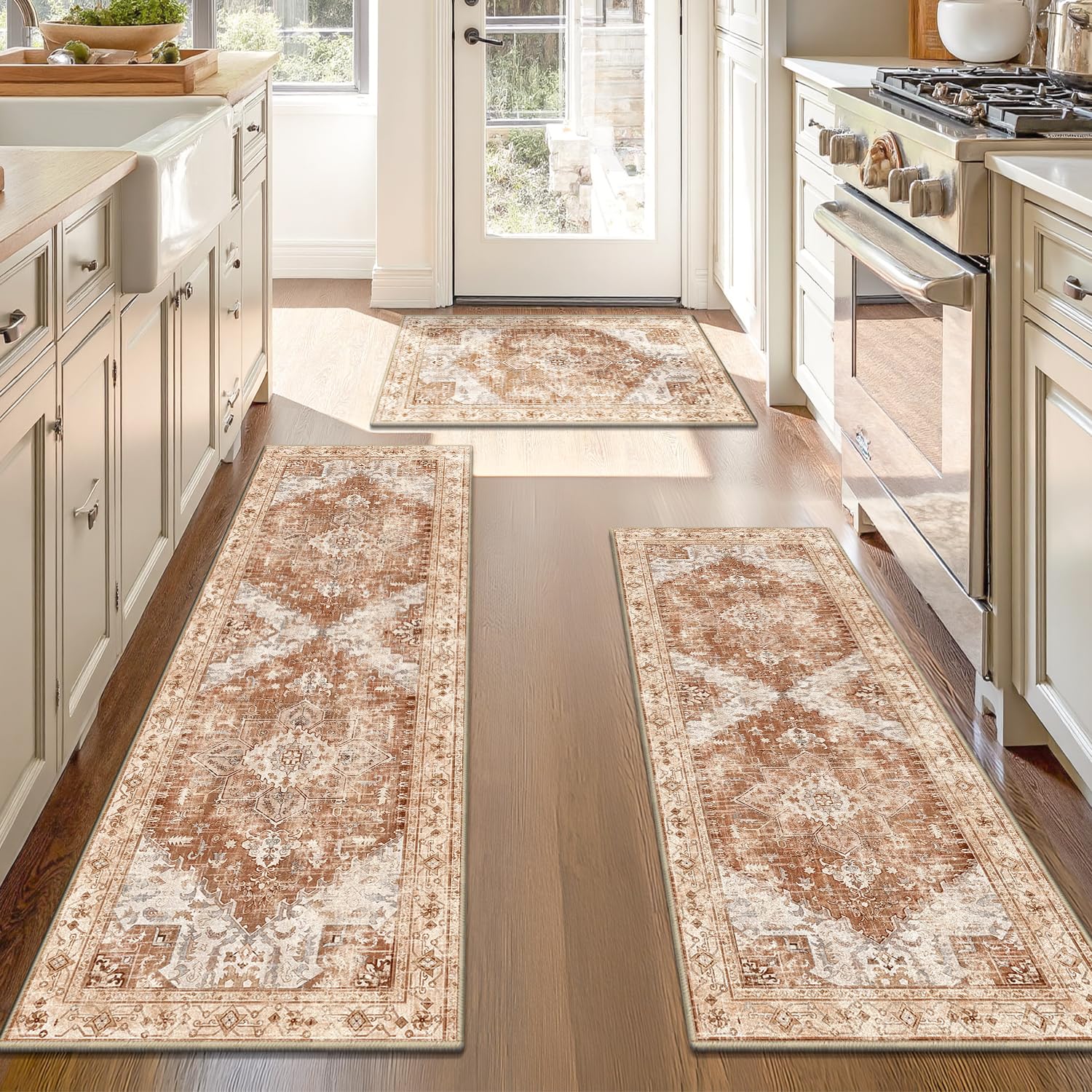 Yamaziot Christmas Kitchen Rugs Sets of 3, Non Slip Kitchen Mats for Floor with Rubber Backing, Holiday Christmas Snowflake Runner Rug Decor Home Decorations for Kitchen, Laundry Room, Hallway